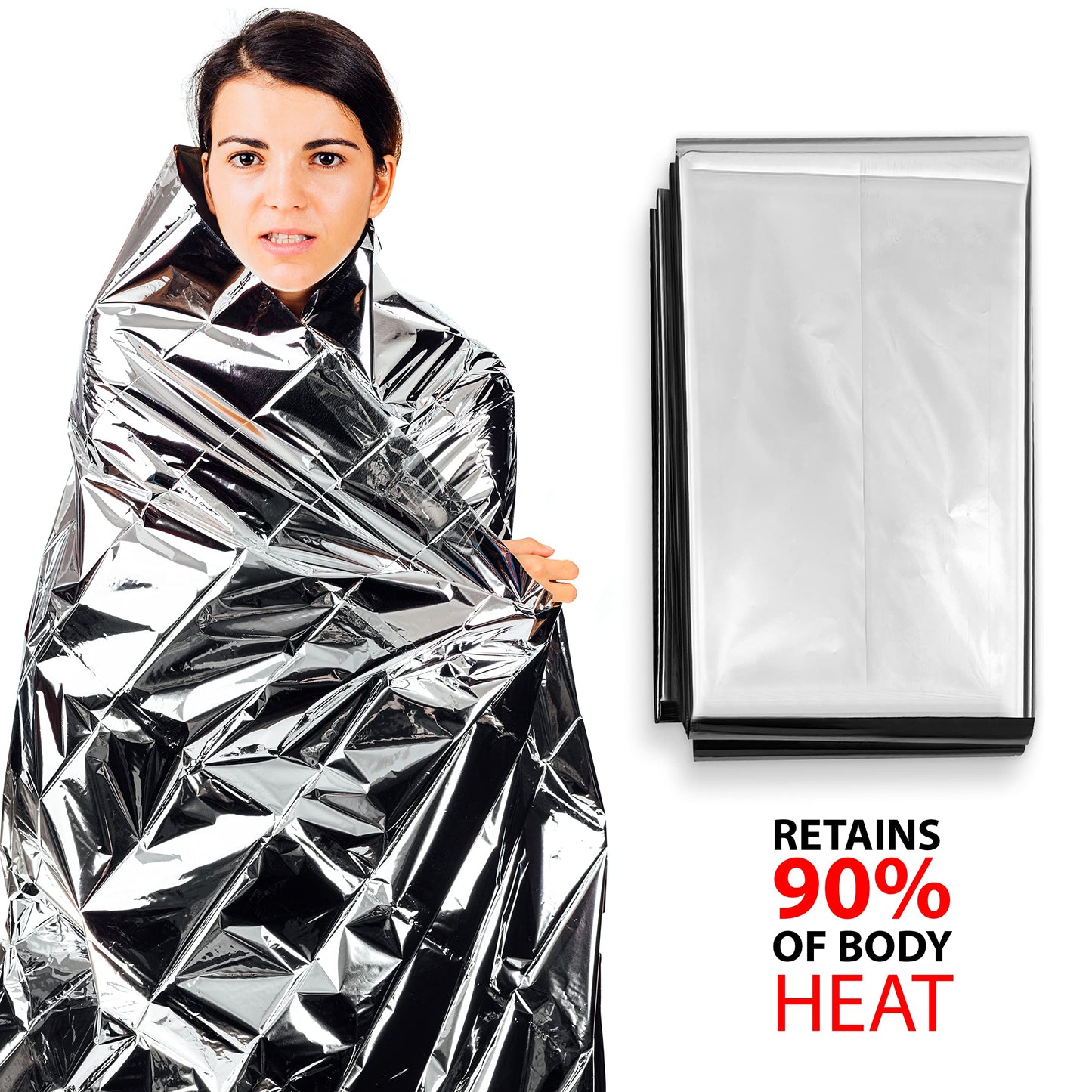 ASA TECHMED Emergency Blanket, Thermal Blankets Silver Foil Space Blanket. Designed for Outdoors, Camping, Survival, First Aid Preparedness Supplies, 5 Pcs