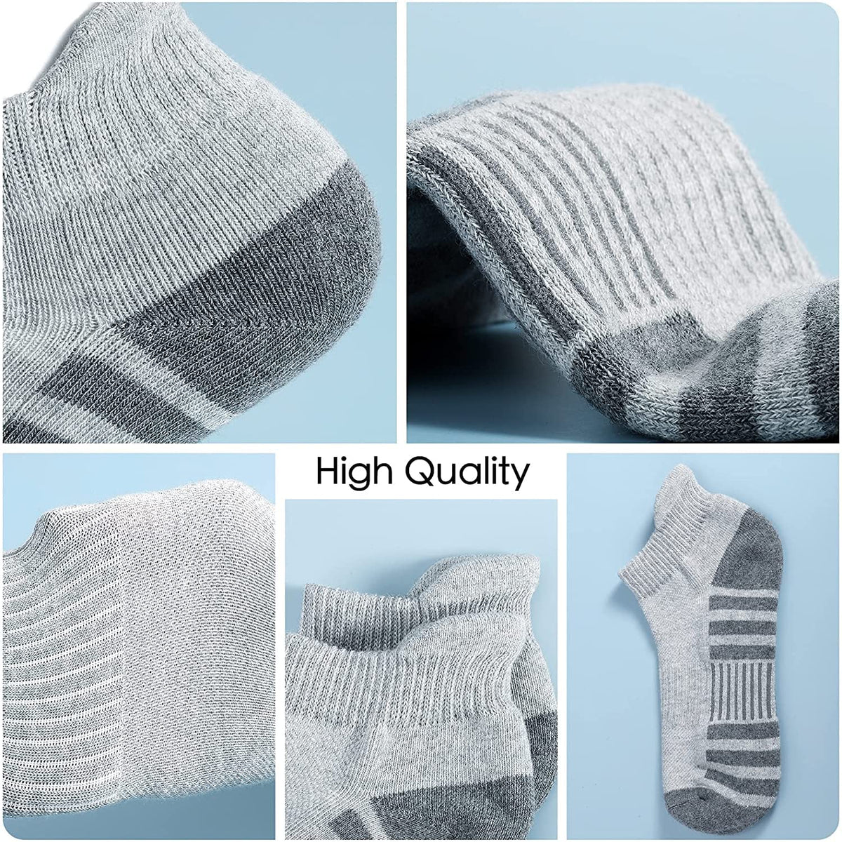 KASTWAVE Athletic Running Socks, Ankle Socks Low Cut Athletic Cushioned Running Tab Socks 6 Pack, Cushioned Breathable Low Cut Sports Tab Socks for Men and Women