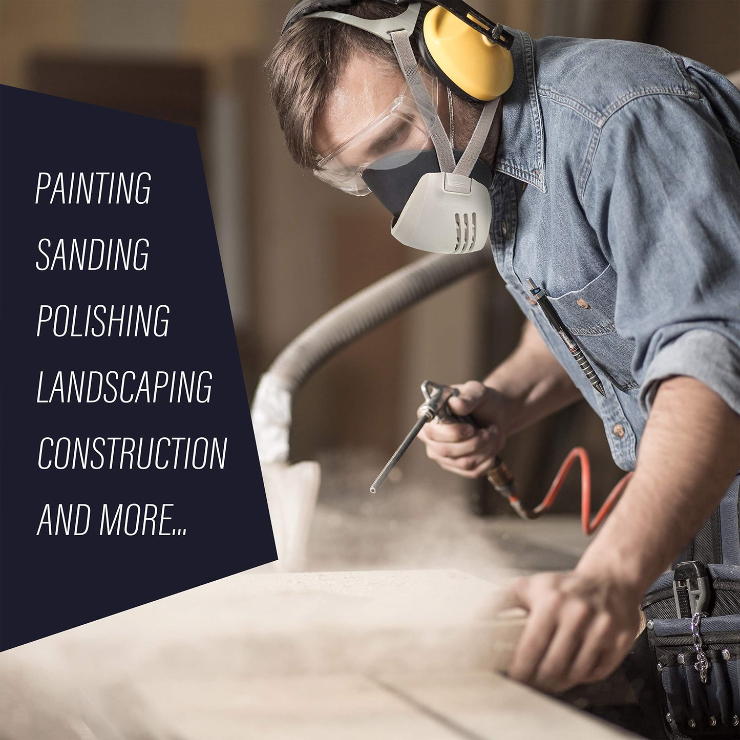 One Piece Reusable Breathing Mask with 7 Filters - Half Face Mask for Breathing Protection in Woodworking, Welding, Polishing, Drawing and Work Protection - Features a convenient quick-removable mask and dual filtration system