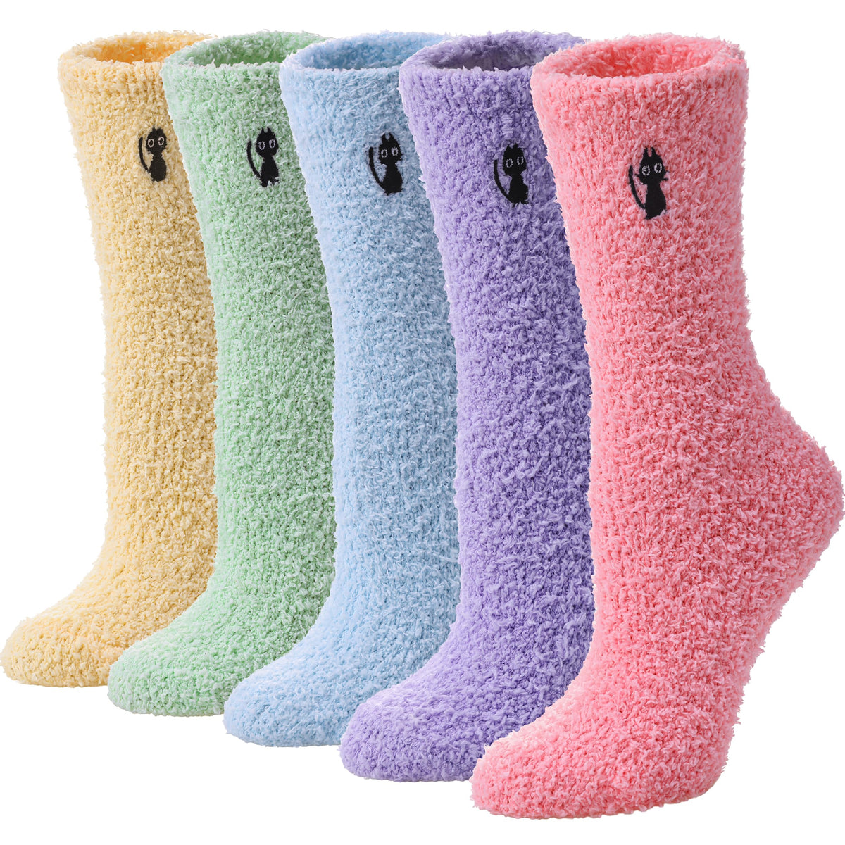 Womens Fuzzy Slipper Socks, Coral Fleece, 5 Pairs, US Sizes 5-10
