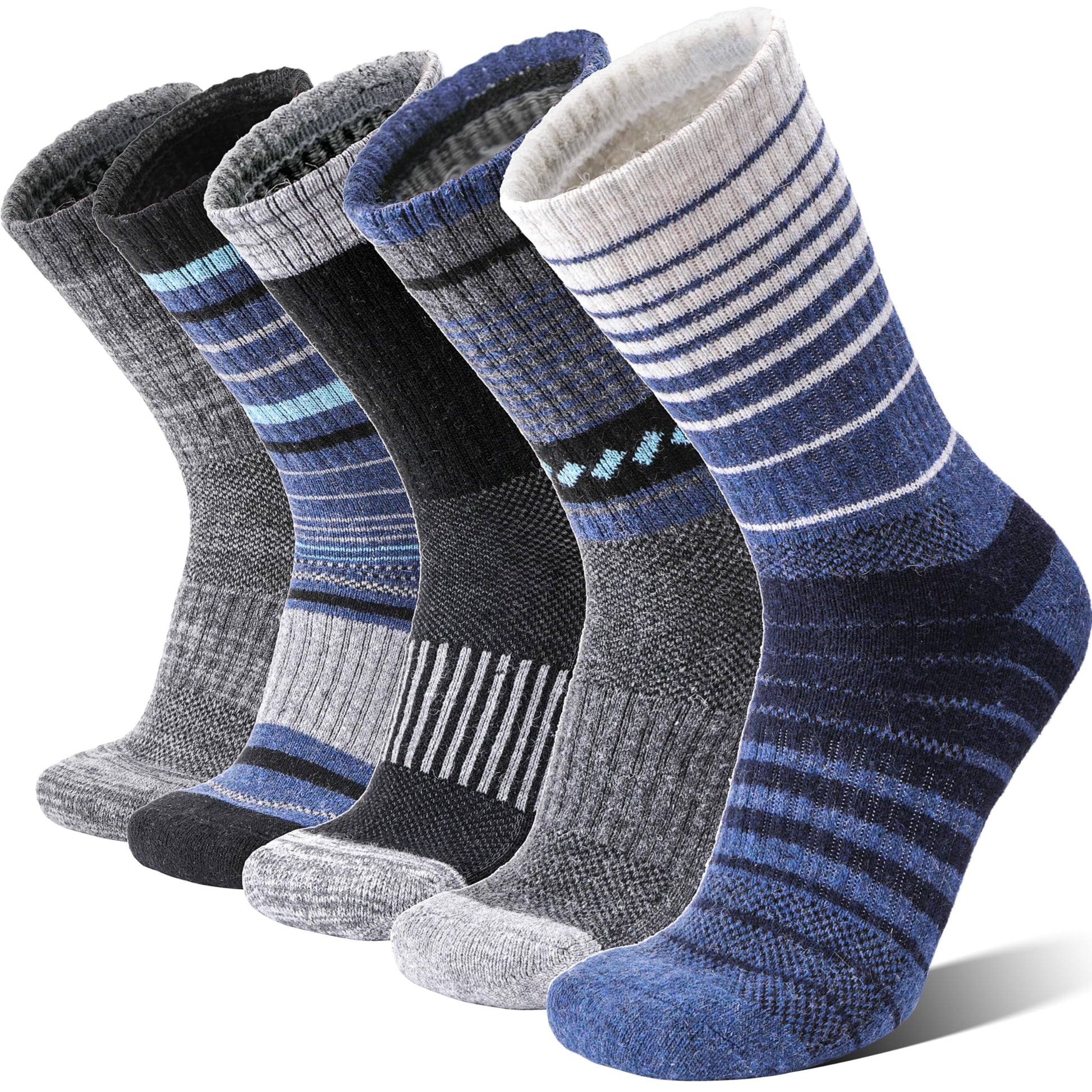 Merino Wool Socks for Men Thermal Winter Warm Hiking Cozy Crew Work Gift Socks Stocking Stuffers 5 Pairs(Blue,L) - Medaid International