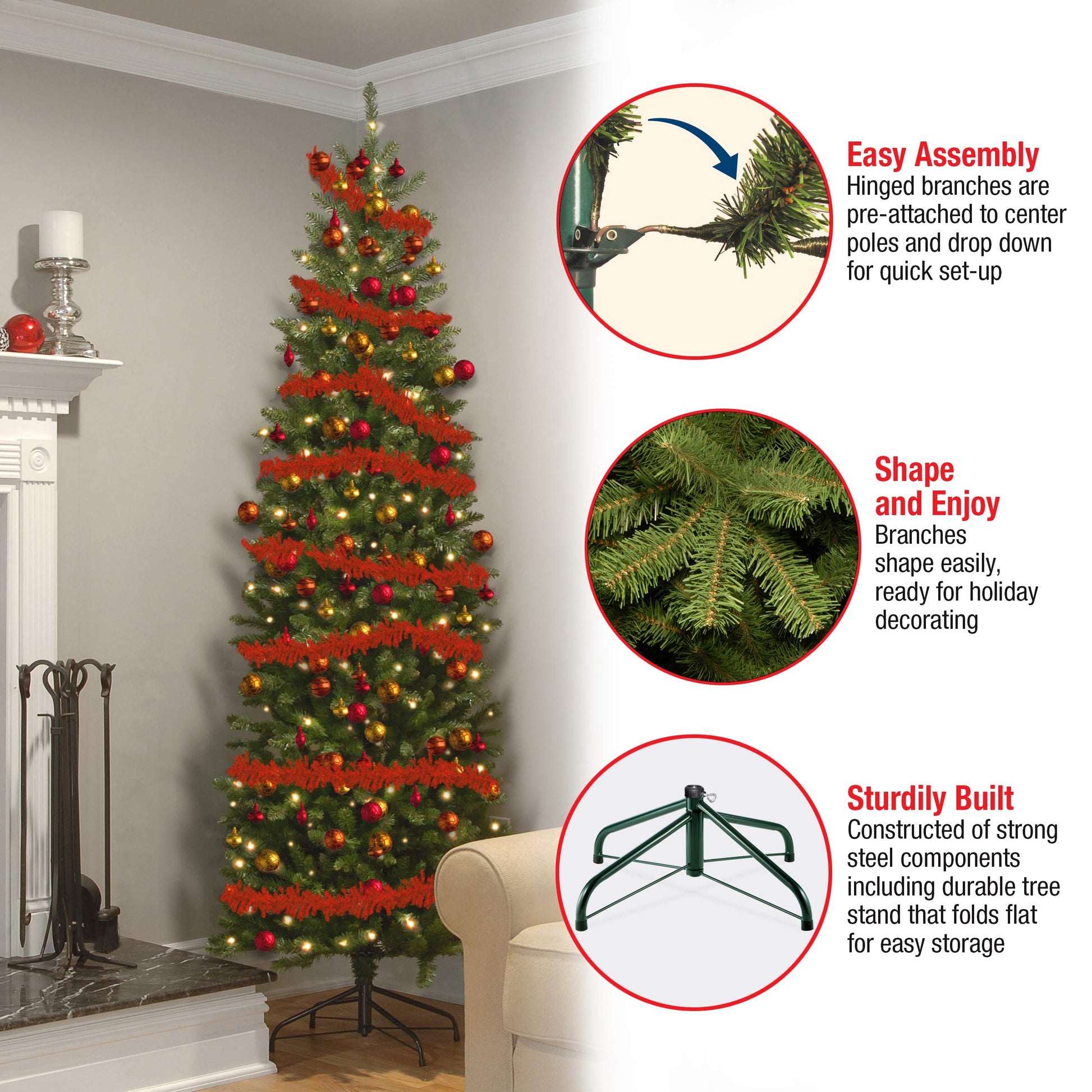 National Tree Company 6 ft Unlit Kingswood Fir Slim Artificial Christmas Tree, 629 Tips, Includes Stand, Green - Medaid International