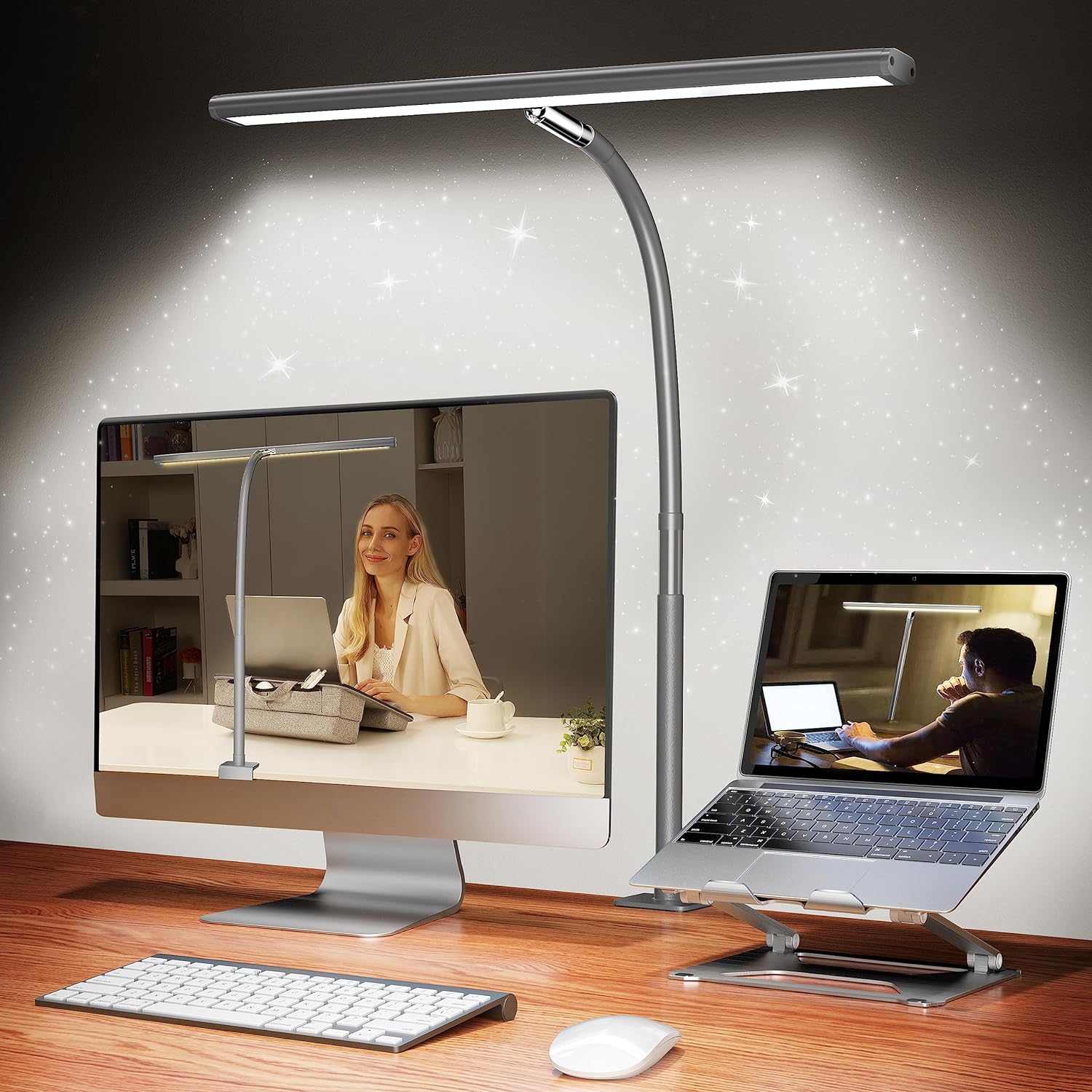 LED Desk Lamp for Office Home, Eye-Caring Desk Light with Stepless Dimming Adjustable Flexible Gooseneck, 10W USB Adapter Desk Lamp with Clamp for Reading, Study, Workbench (Black) - Medaid International