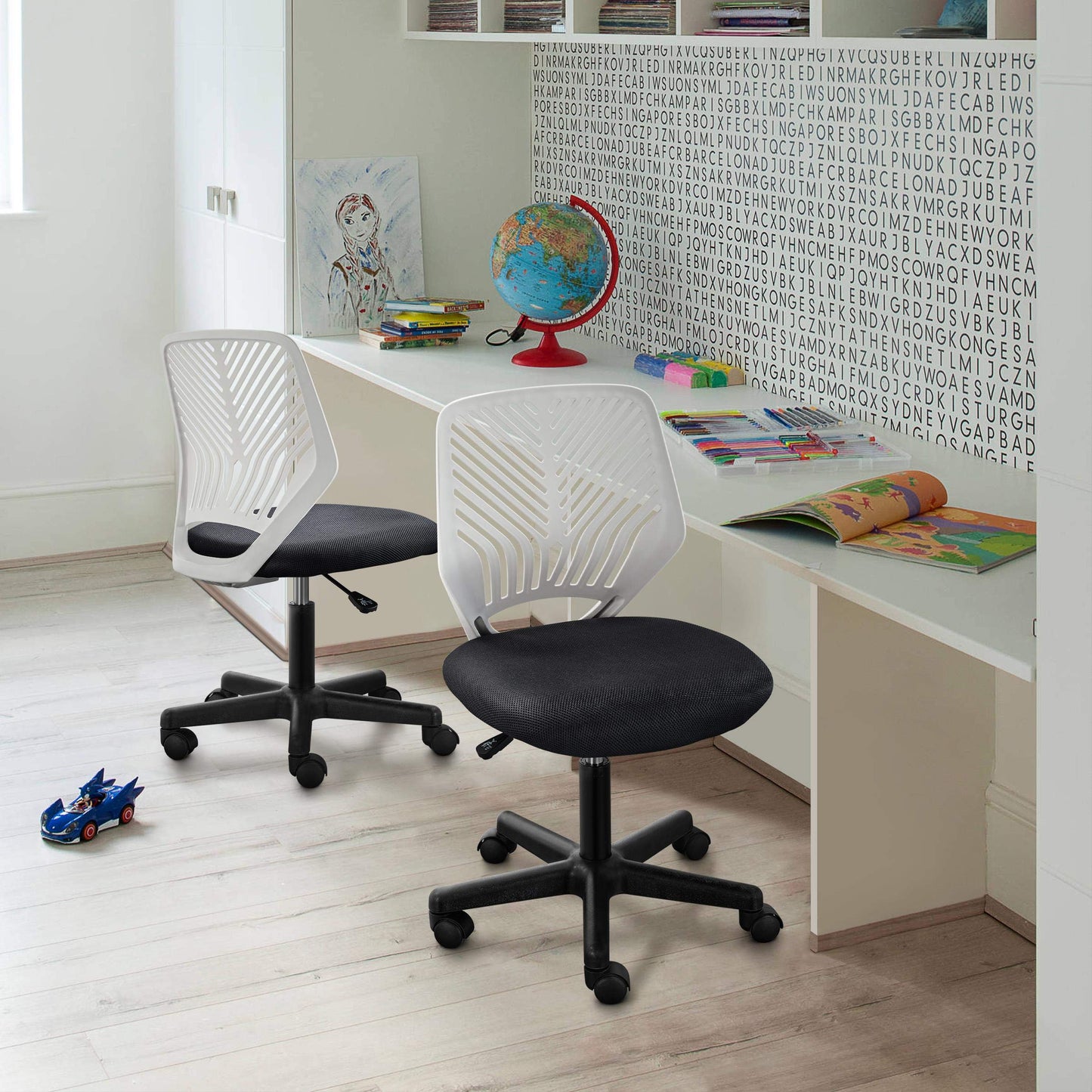Yaheetech Students Cute Desk Chair Low-Back Armless Study Chair w/Lumbar Support Adjustable Swivel Chair in Home Bedroom School, Dark Gray - Medaid International