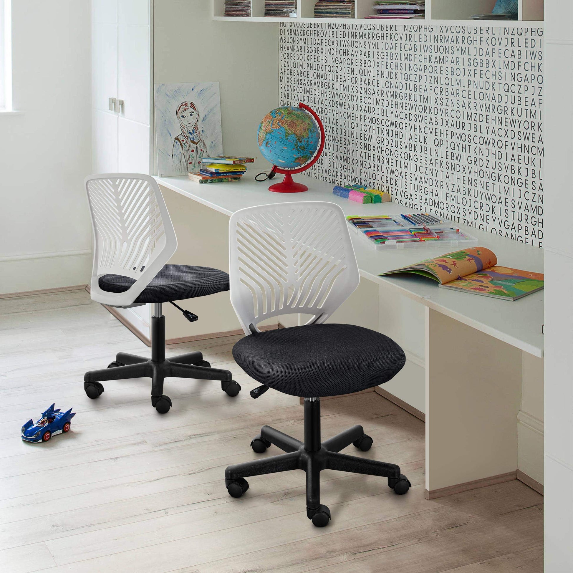 Yaheetech Students Cute Desk Chair Low-Back Armless Study Chair w/Lumbar Support Adjustable Swivel Chair in Home Bedroom School, Dark Gray - Medaid International