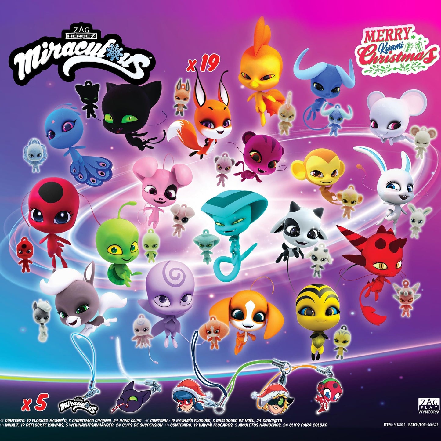 Miraculous Ladybug Ultimate Advent Kwami Calendar - 24 Days of Miniature Kwamis & EVA Seasonal Charms - Christmas Countdown Calendar with Hooks & Ribbons, Festive Collectible Toys for Kids Holiday Joy - Medaid International