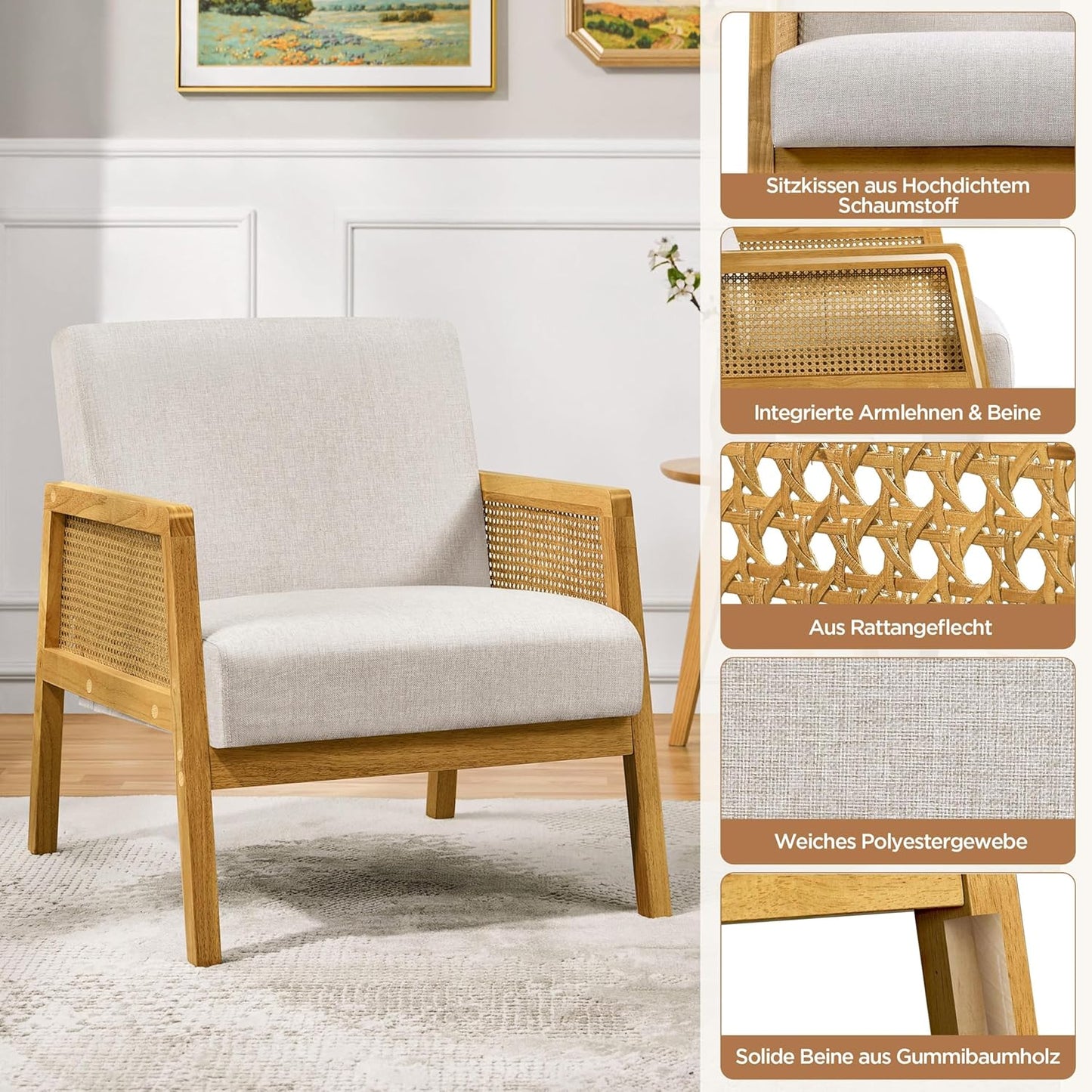 Armchair with armrests with padding