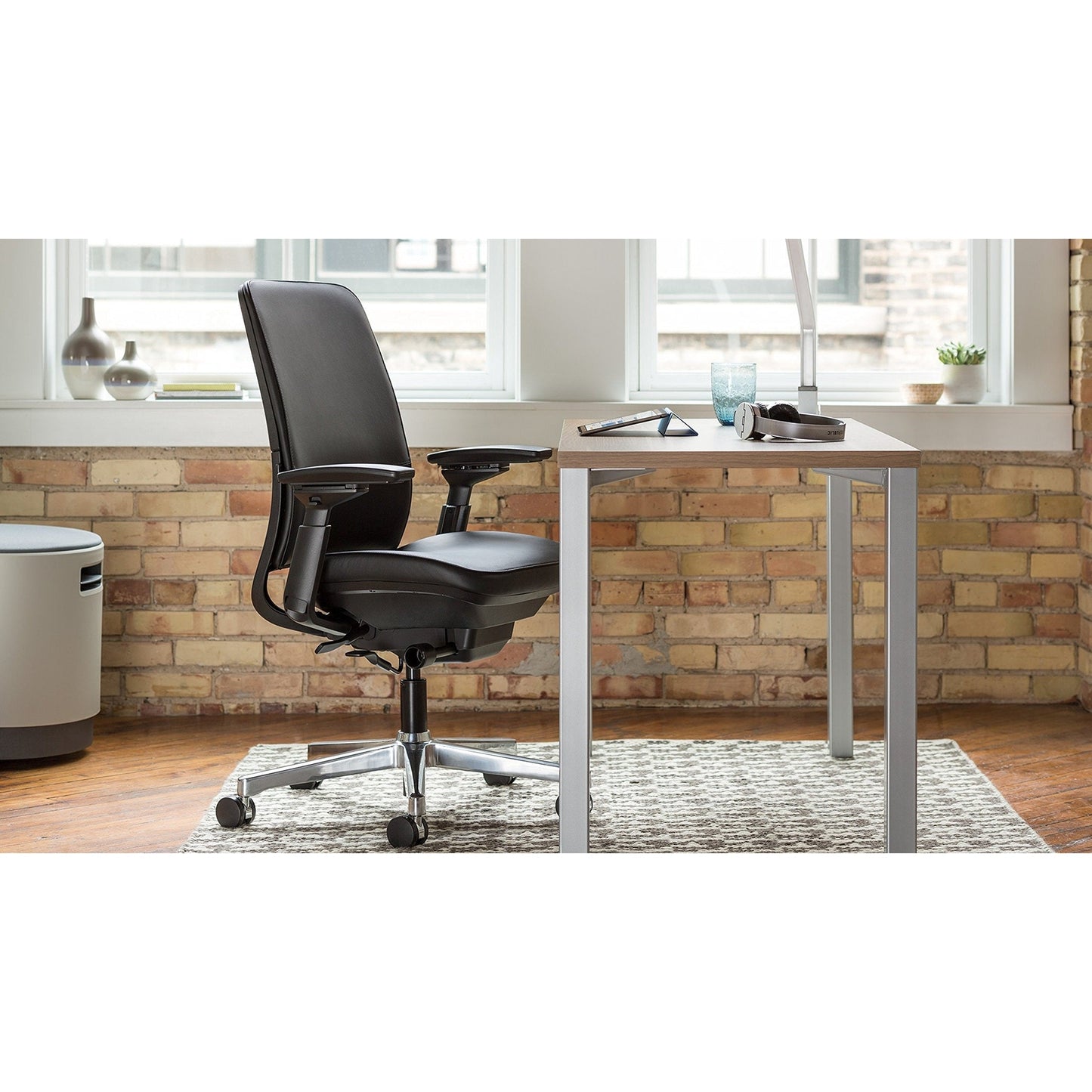 Steelcase Amia Task Chair: Black 3D Knit Back - Black Frame/Base - 4D Adjustable Arms - Standard Carpet Casters - Medaid International