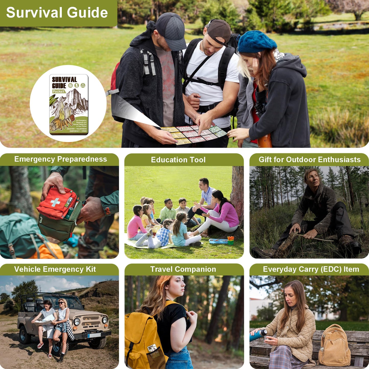 Tiny Pocket Survival Guide EDC Survival Kits Military Grade for Field Emergency, First Aid, Disaster, and Rural Urban Preparedness