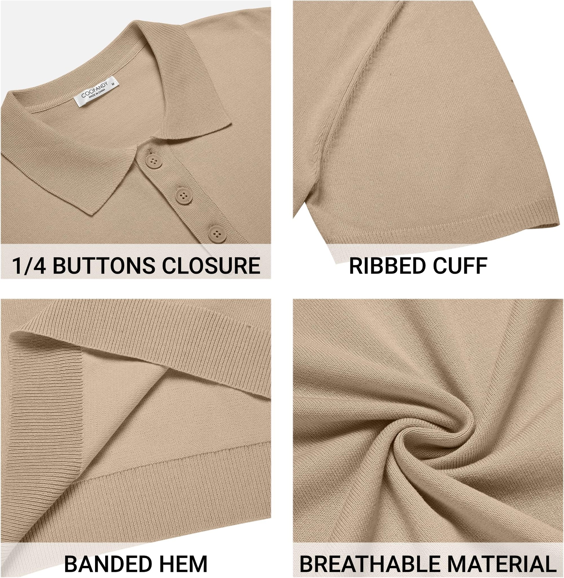 COOFANDY Men's Classic Polo Shirt Casual Knit Short Sleeve Polo Shirts Khaki - Medaid International