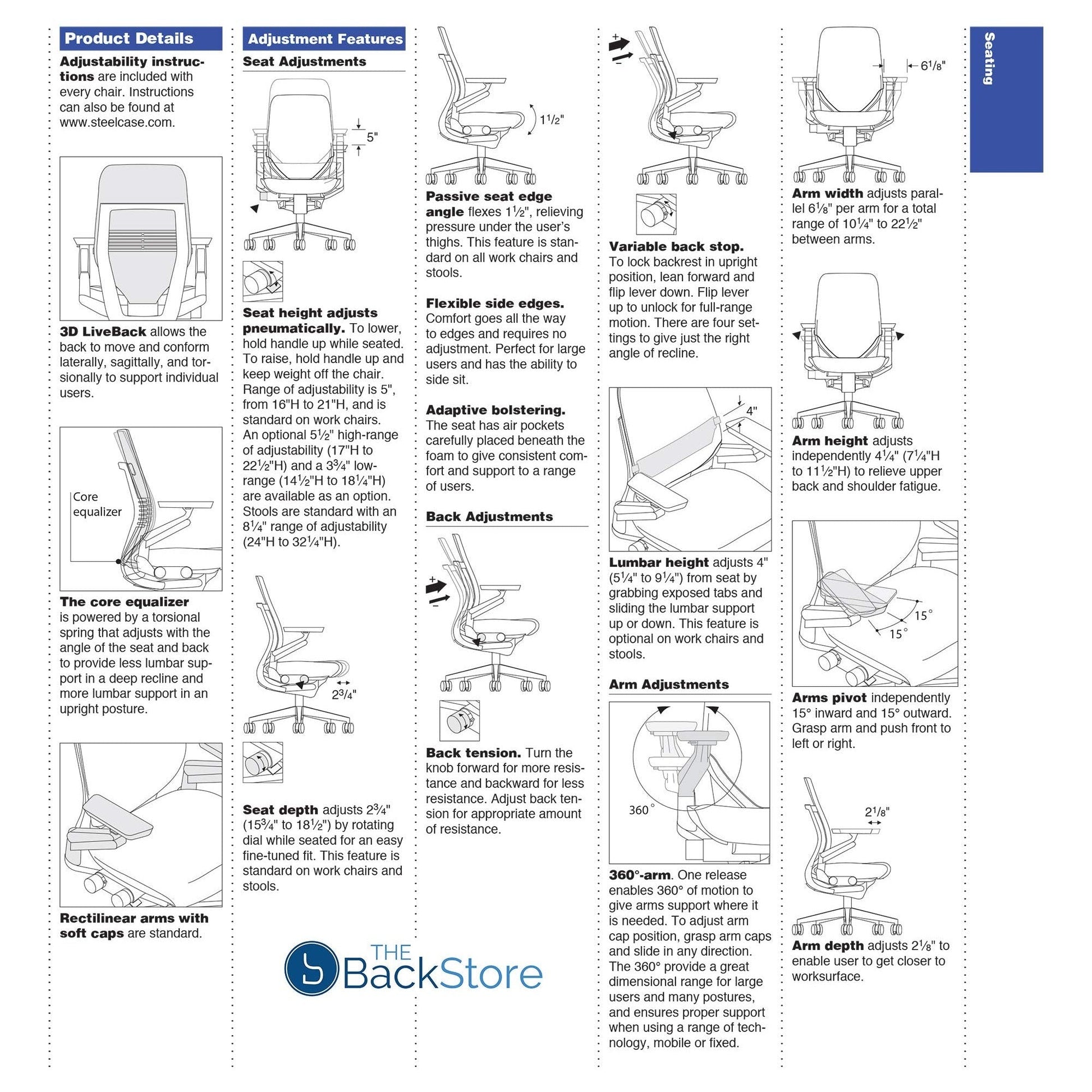 Steelcase Gesture Office Desk Chair with Headrest, Cogent Connect Licorice 5S26 Fabric, Medium Seat Height, Light on Dark Frame, Lumbar Support, and Hard Floor Casters - Medaid International