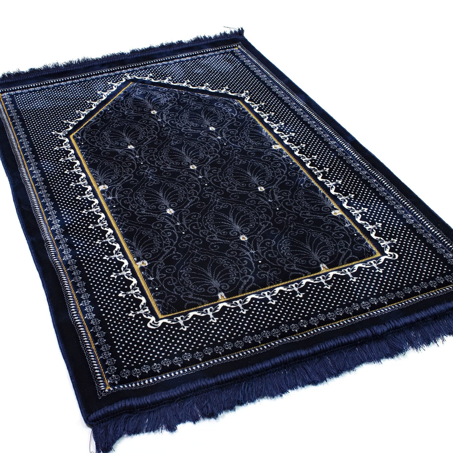 Modefa Turkish Islamic Velvet Prayer Rug - Thick & Wide Soft Praying Carpet - Large Traditional Muslim Salah Mat - Ramadan & Eid Gift - with Car Hanger - Double Plush Topkapi (Blue) - Medaid International