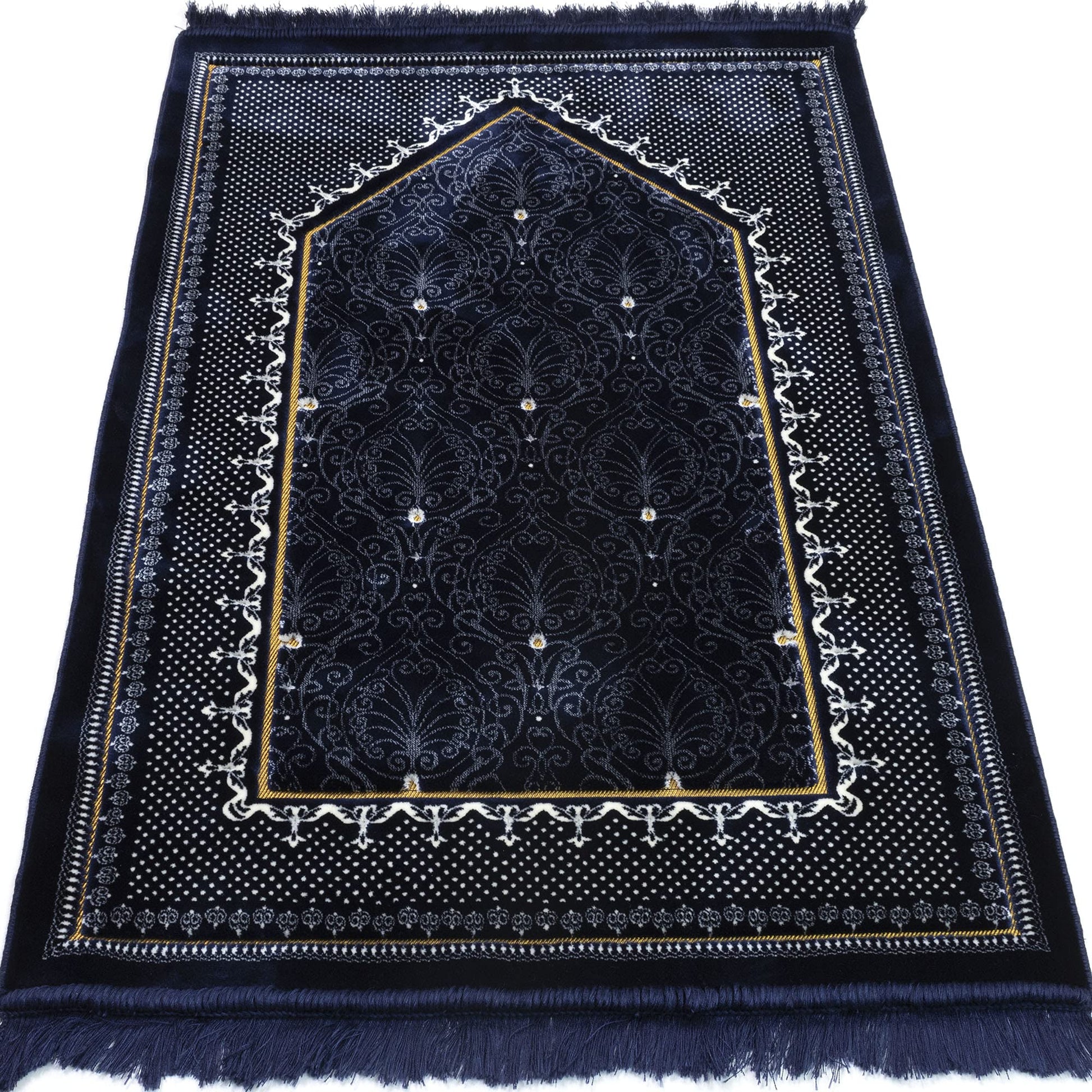 Modefa Turkish Islamic Velvet Prayer Rug - Thick & Wide Soft Praying Carpet - Large Traditional Muslim Salah Mat - Ramadan & Eid Gift - with Car Hanger - Double Plush Topkapi (Blue) - Medaid International