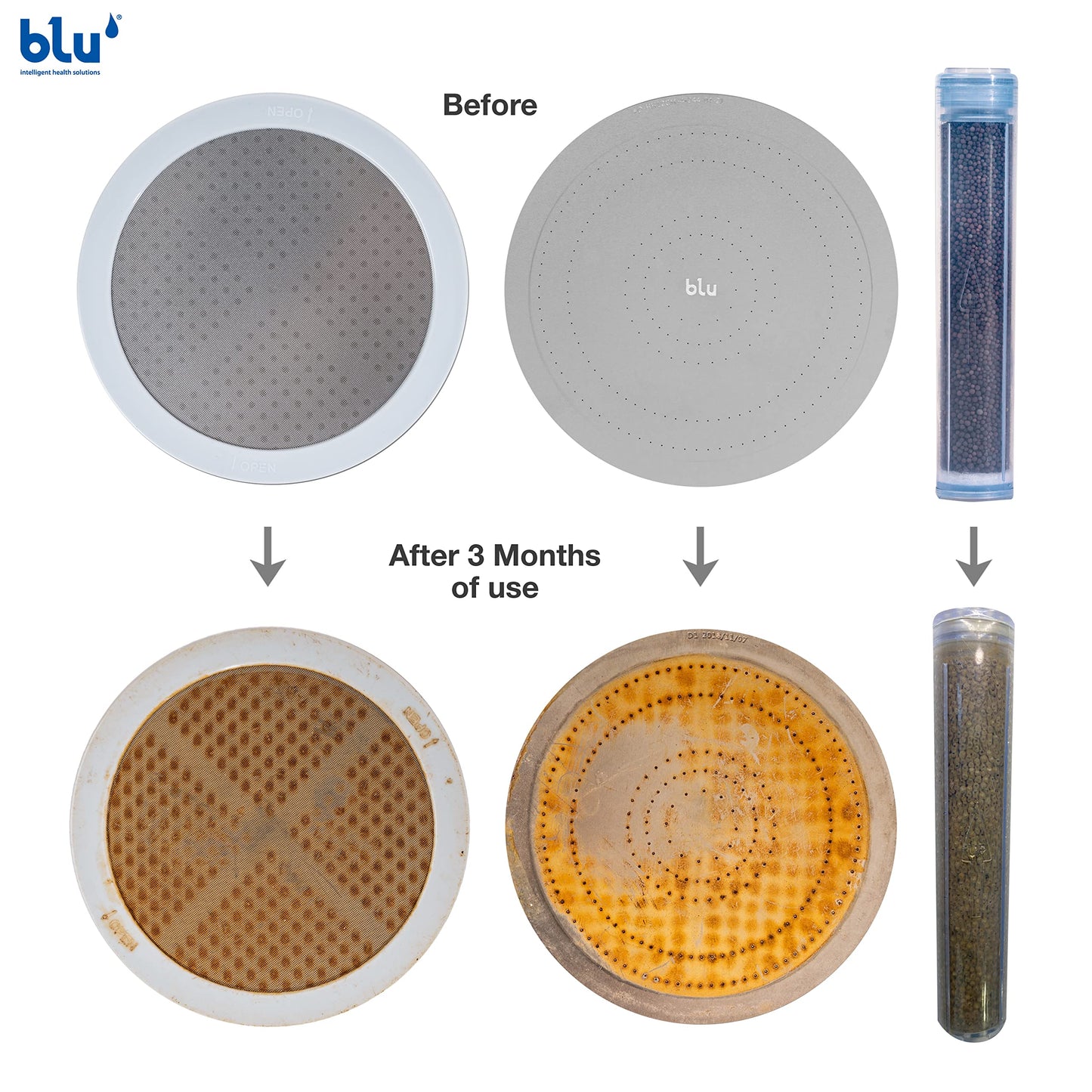 Blu Ionic Shower Filter - Skin & Haircare - Removes Chlorine & Harmful Pollutants - Prevent Hair Loss & Moisturize Your Skin - Handheld - Chrome