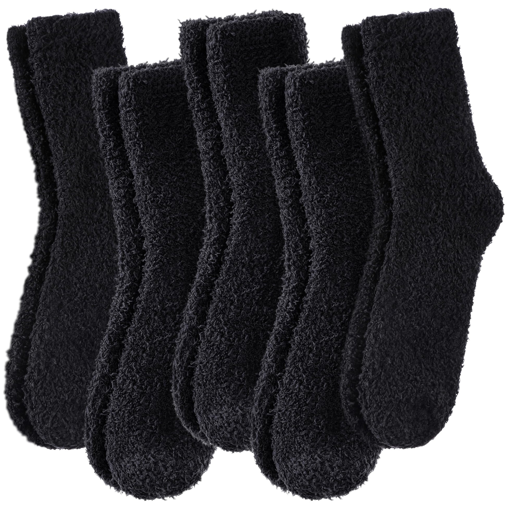 POEATEZO Womens Fuzzy Socks Cozy Fluffy Winter Cabin Slipper Warm Soft Microfiber Plush Home Sleeping Socks (5 Pairs Classic Black) - Medaid International