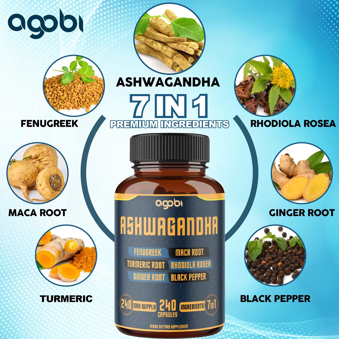 240 Capsules - 8 Month Supply - 7in1 with Fenugreek, Maca, Turmeric, Rhodiola, Ginger, and Black Pepper - Mood, Strength, Spirit and Energy Support Supplement - Medaid International