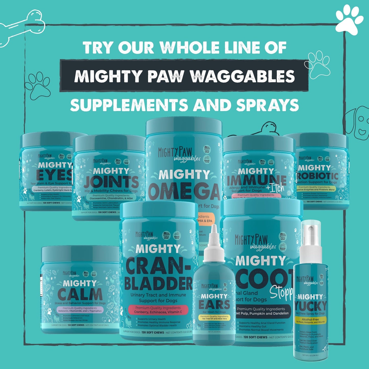 Mighty Paw Waggables Joint Support Supplement for Dogs (Made in USA) | Glucosamine for Dogs Hip and Joint Supplement. Vet Formulated Pet Mobility, Chondriotin & MSM Pet Chews (120 Ct)