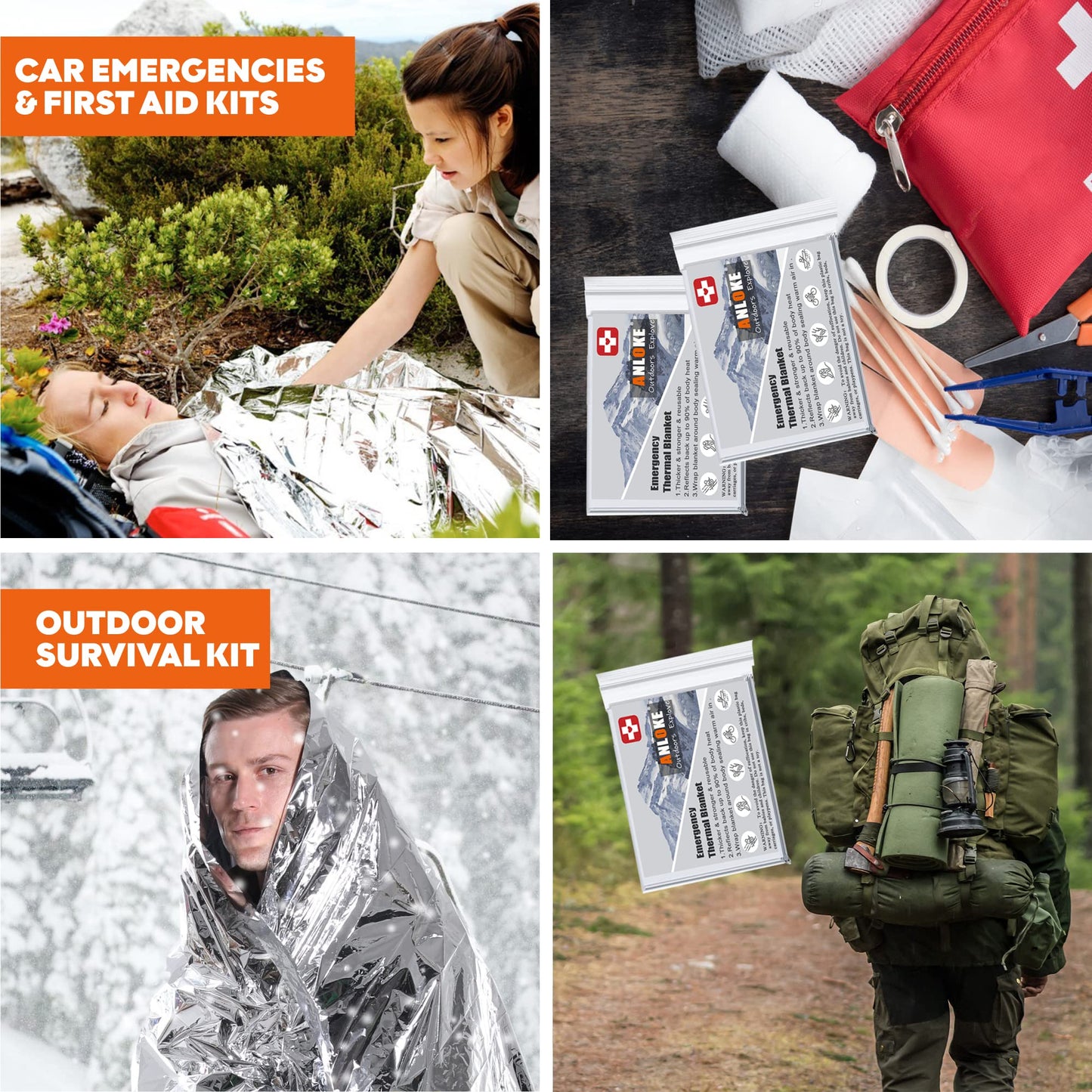 ANLOKE Emergency Blankets (10 Pack) - Plus Size Space Essential for Hiking Gear, Survival Kits & Emergency Kit
