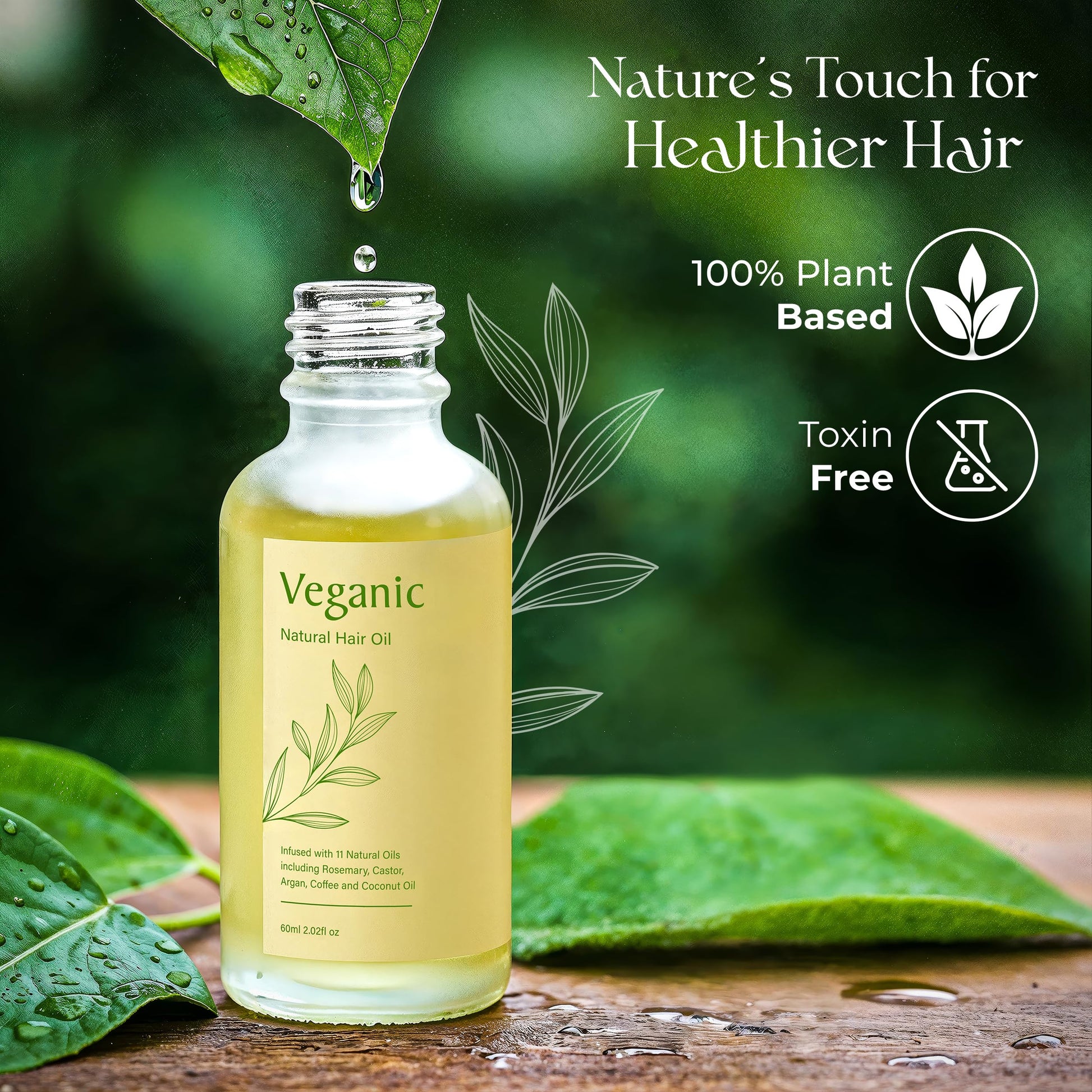 Veganic Natural Hair Growth Oil for Women infused with 10 Premium Botanic Oils plus Organic Rosemary Oil for Hair Growth | Salon-Grade Volumizing & Nourishment | Non-GMO Verified | 30-Day Supply - Medaid International