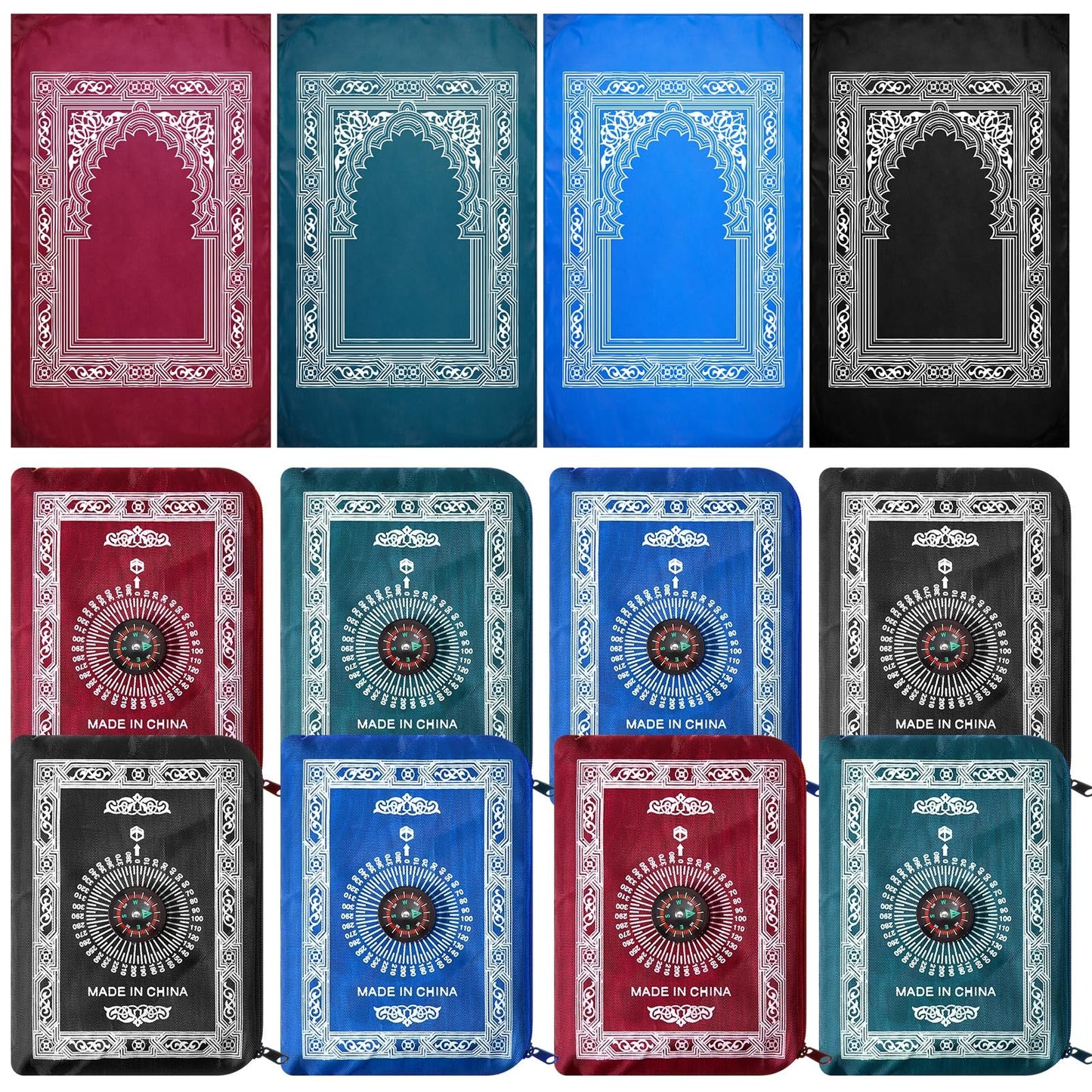 Mindsoft 16 Pcs Portable Travel Prayer Mat with Compass Islamic Waterproof Polyester Praying Rug with Pocket Sized Carry Bag for Muslim Ramada Eid Gifts (60 cm x 100 Cm) - Medaid International