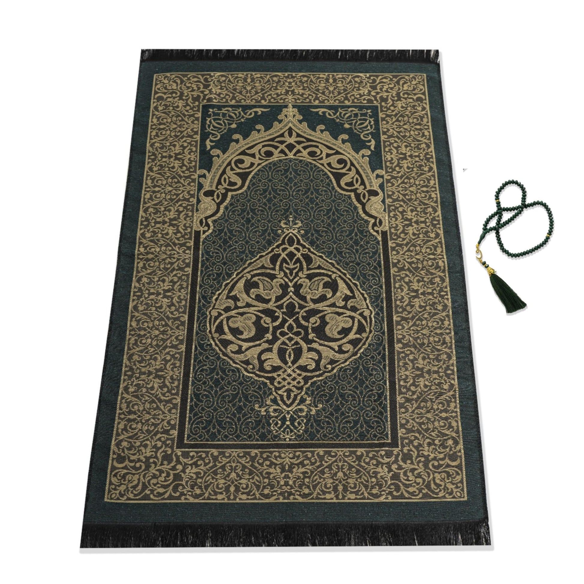 SUMELA Muslim Prayer Rug with Islam Prayer Beads - Travel Prayer Mat, Islamic Gifts for Women, Portable Prayer Matt Islam, Islamic Prayer Rug Islam Men Women, Praying Mat for Muslim Gifts, Green - Medaid International