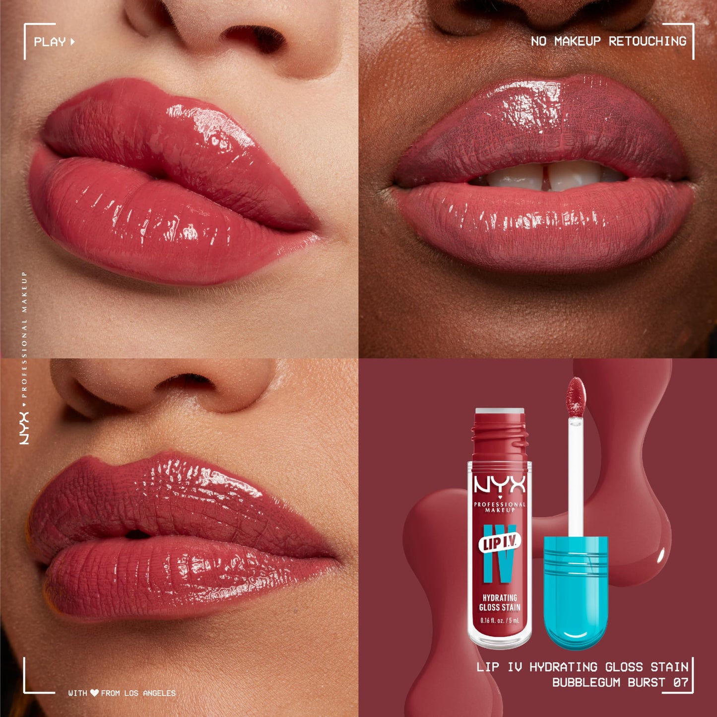 NYX PROFESSIONAL MAKEUP Lip IV Hydrating Glossy Lip Stain with 12HR Hydration - Bubblegum Burst (Pink) - Medaid International