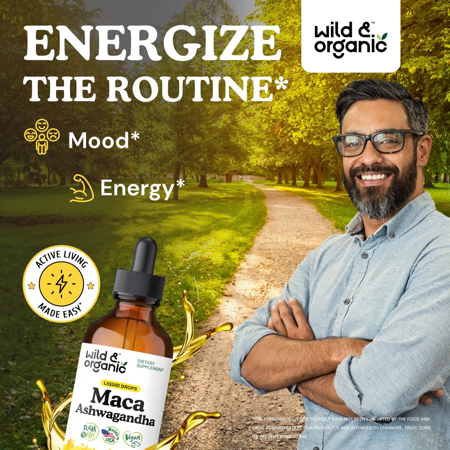 Wild & Organic Maca Root Ashwagandha Drops for Men and Women - Liquid Maca Ashwagandha Supplement for Overall Support - Peruvian Extract Tincture - Vegan, Sugar & Alcohol-Free - 4 fl oz - Medaid International