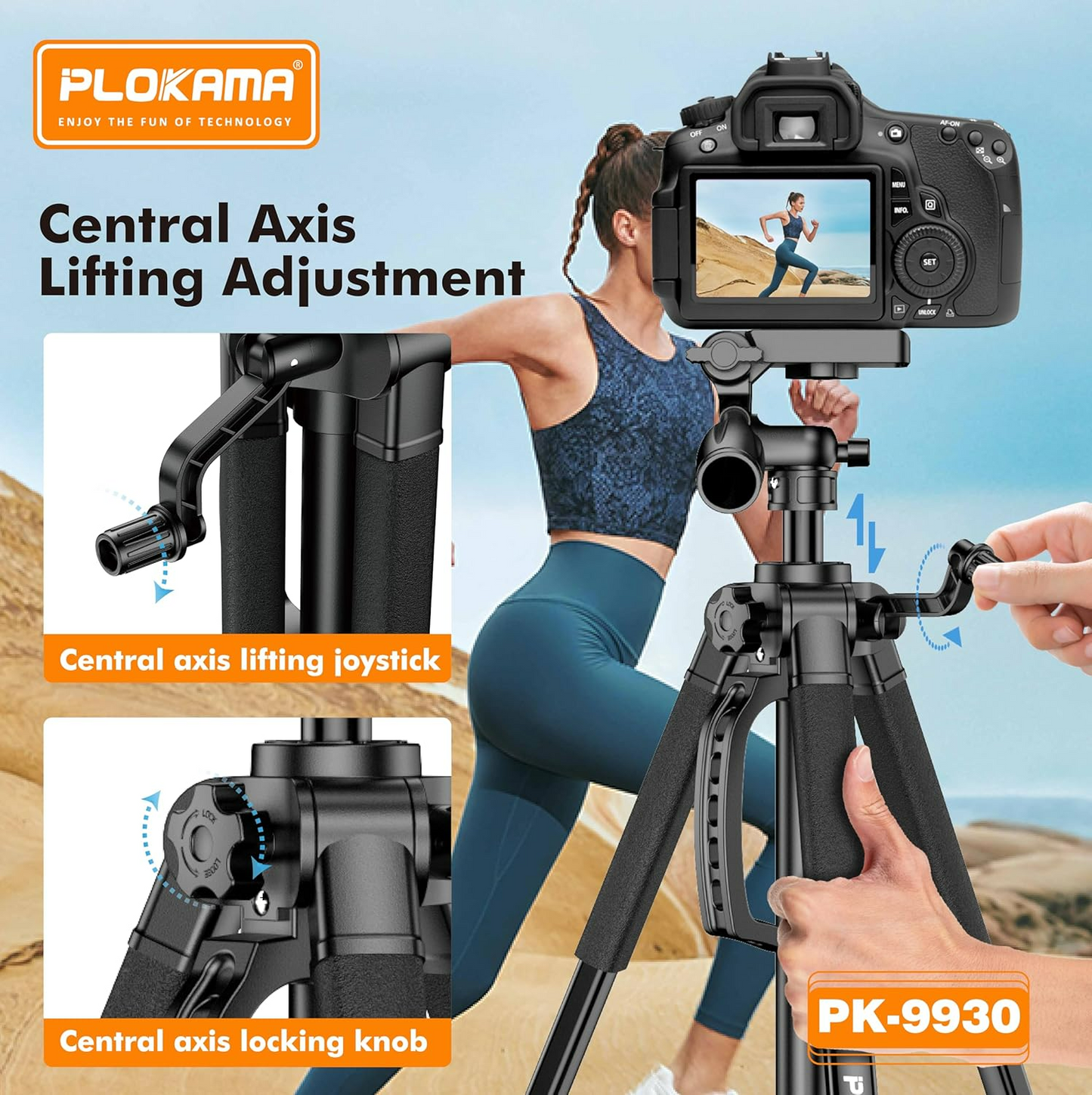PLOKAMA Professional Tripod 150cm – 360° Rotation with Bluetooth Remote PK-9930