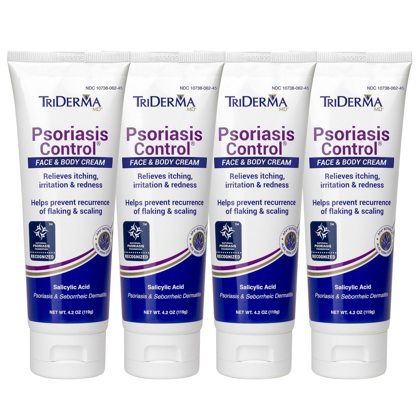 TriDerma Psoriasis Control Face & Body Cream - Maximum Strength 3% Salicylic Acid, AP4 Aloe Vera Gel, Urea Cream - Extra Moisturizing Treatment, No Cortisone or Coal Tar - FSA Eligible - 4.2 oz, 4Pack - Medaid International