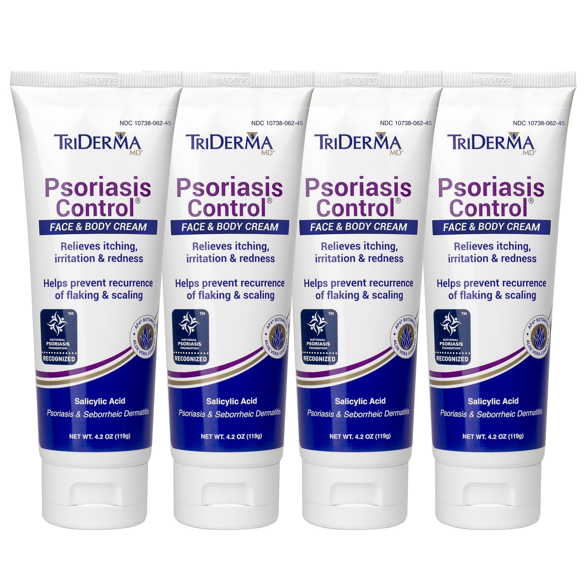 TriDerma Psoriasis Control Face & Body Cream - Maximum Strength 3% Salicylic Acid, AP4 Aloe Vera Gel, Urea Cream - Extra Moisturizing Treatment, No Cortisone or Coal Tar - FSA Eligible - 4.2 oz, 4Pack - Medaid International