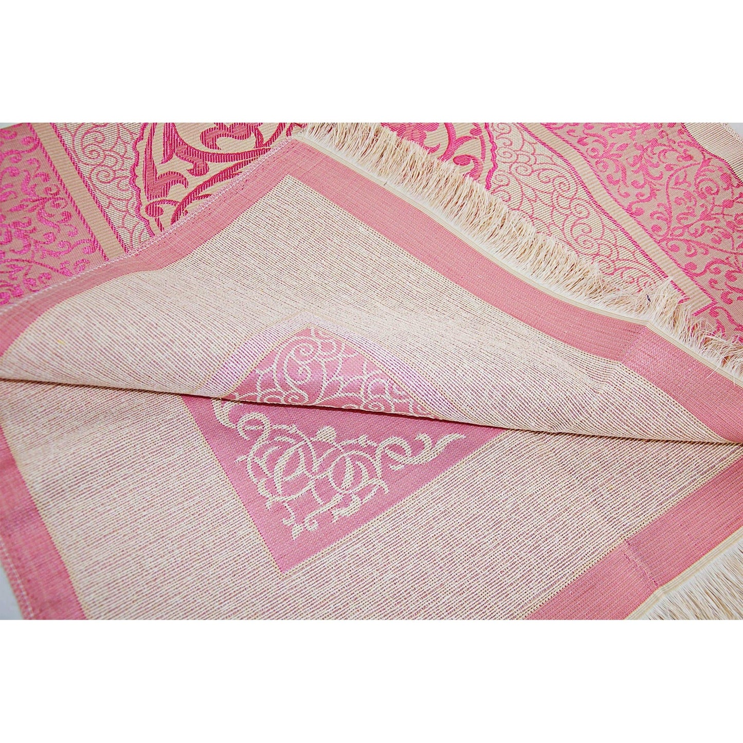 Muslim Prayer Rug and Prayer Beads with Elegant Cylinder Gift Box | Janamaz | Sajadah | Soft Islamic Prayer Rug | Islamic Gifts Set | Prayer Carpet Mat, Taffeta Fabric, Pink - Medaid International
