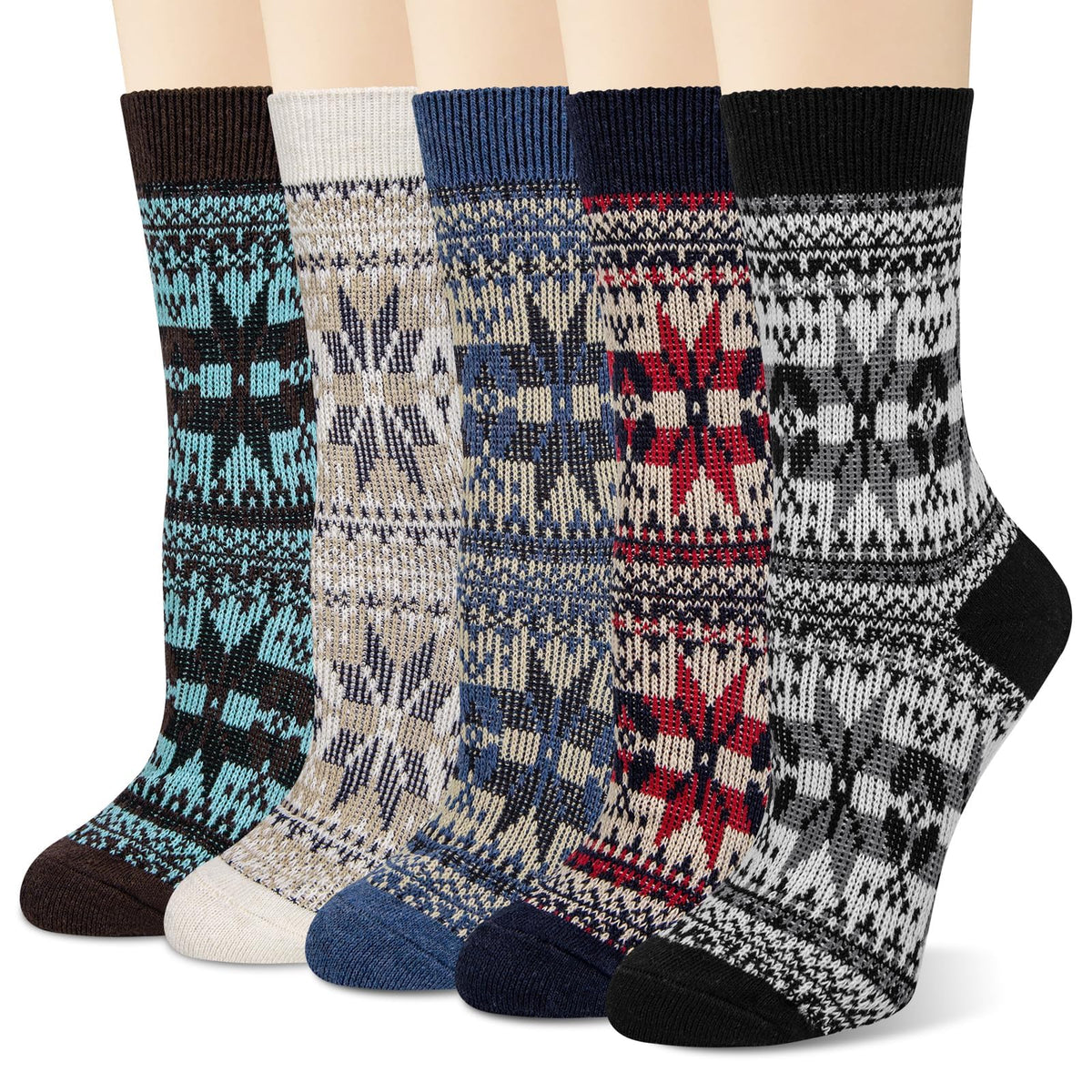 TERRIFI 5 Pairs Womens Thermal Socks, 4-8 Size Knitting Ladies Socks, Soft Warm Socks for Women, Multicoloured for Home