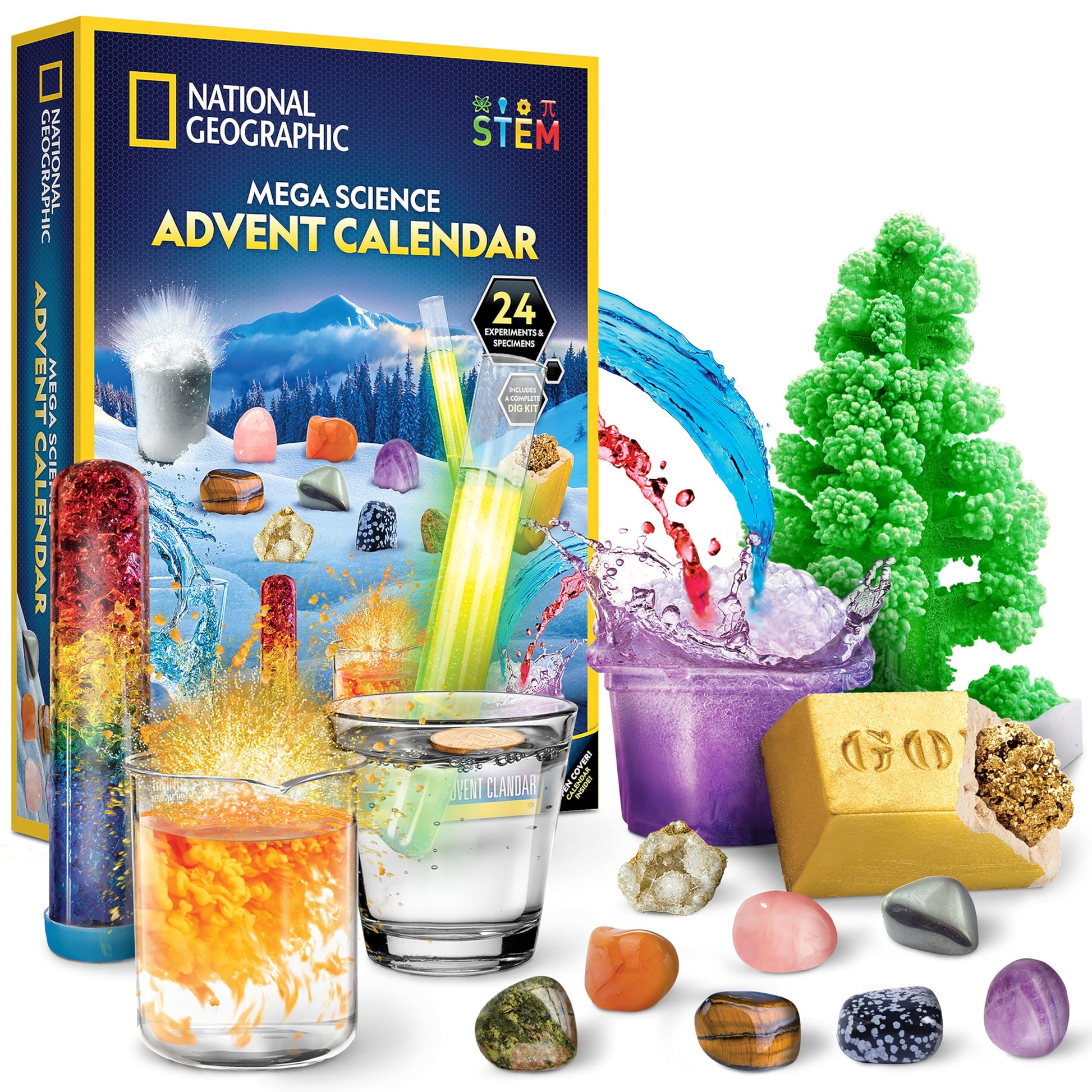 NATIONAL GEOGRAPHIC Science Kit & Rock Collection Advent Calendar 2025 – Jumbo Advent Calendar with 24 Days of Science Experiments, Gemstones & More for Kids, STEM Projects for Kids Ages 8-12 - Medaid International