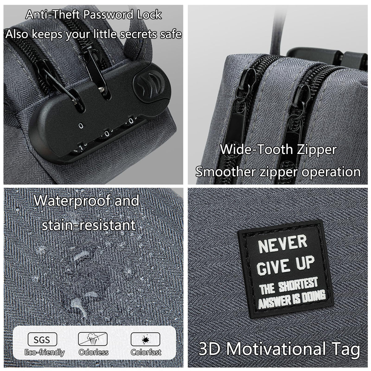 Portable Storage Bag with Lock 2 Big Compartments, Waterproof & Stain-Resistant Cosmetic Bag, Wide Zipper Opening Organizer for Office Travel (Gray)