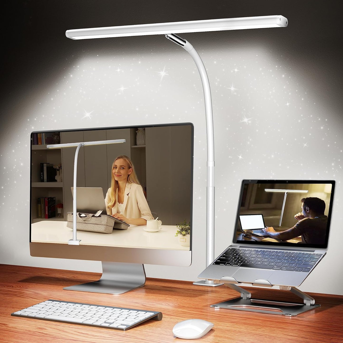 LED Desk Lamp for Office Home, Eye-Caring Desk Light with Stepless Dimming Adjustable Flexible Gooseneck, 10W USB Adapter Desk Lamp with Clamp for Reading, Study, Workbench (Black) - Medaid International