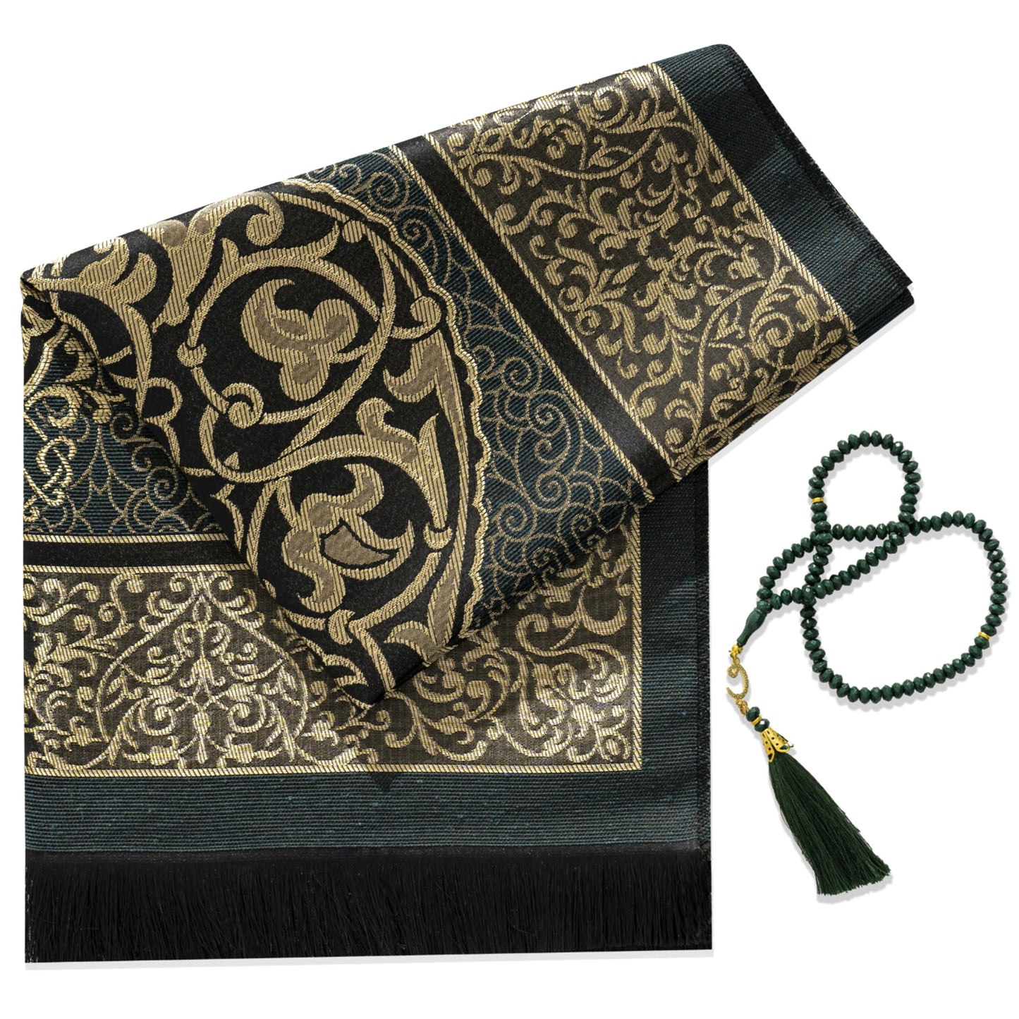 SUMELA Muslim Prayer Rug with Islam Prayer Beads - Travel Prayer Mat, Islamic Gifts for Women, Portable Prayer Matt Islam, Islamic Prayer Rug Islam Men Women, Praying Mat for Muslim Gifts, Green - Medaid International