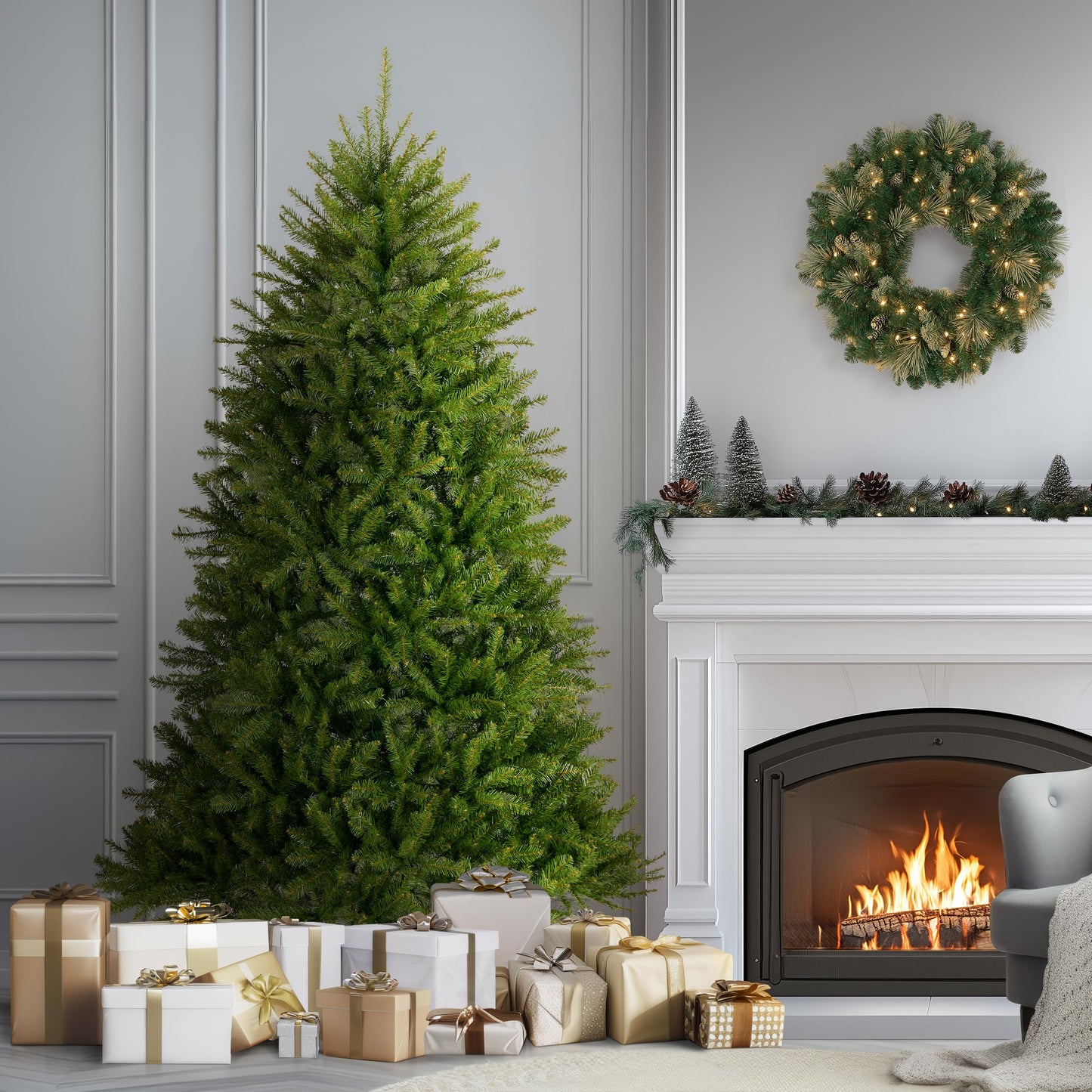 National Tree Company 6.5 ft Unlit Dunhill Fir Full Artificial Christmas Tree, 1,838 Tips, Includes Stand, Green - Medaid International