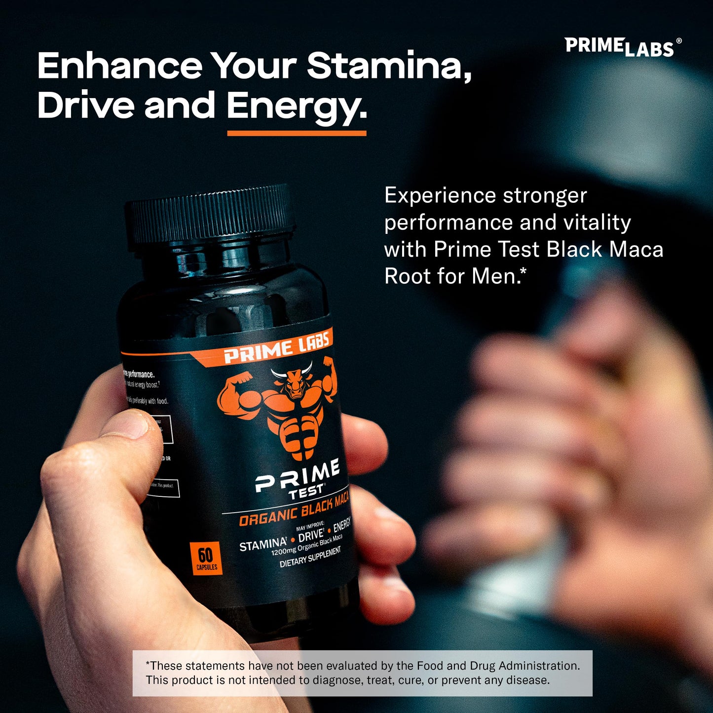 Prime Labs Organic Black Maca Root Capsules 1,200mg - Stamina, Drive, Energy, Vitality - Peruvian 20:1 Extract - for Men & Women - 60 Count - Medaid International