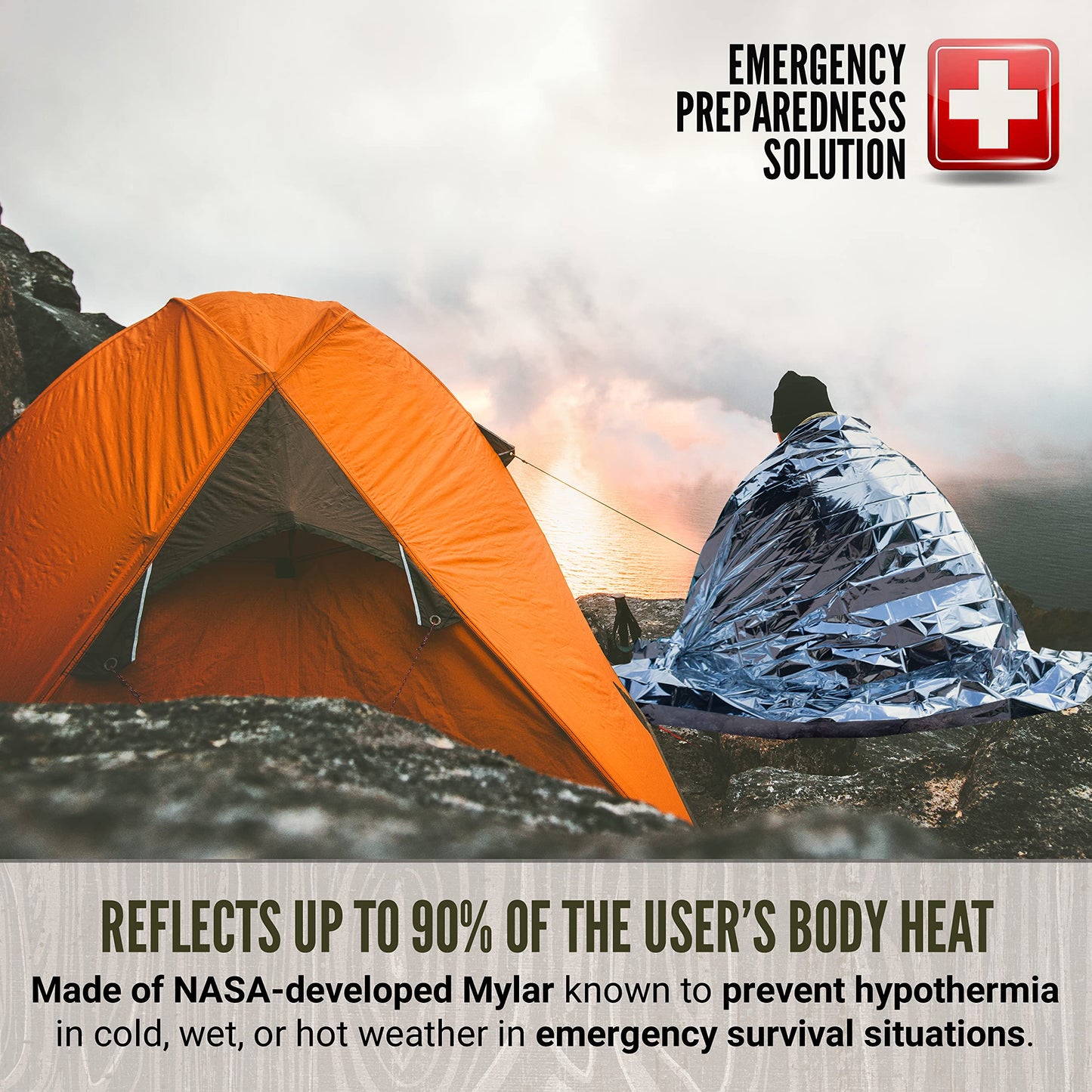 Lingito Emergency Rain Poncho - Thermal Survival, Insulated - Camping, Hiking, Traveling; Bonus Mylar Tarp Blanket; Waterproof, Packed in Ripstop Case (3 + 1 Pack - Green)