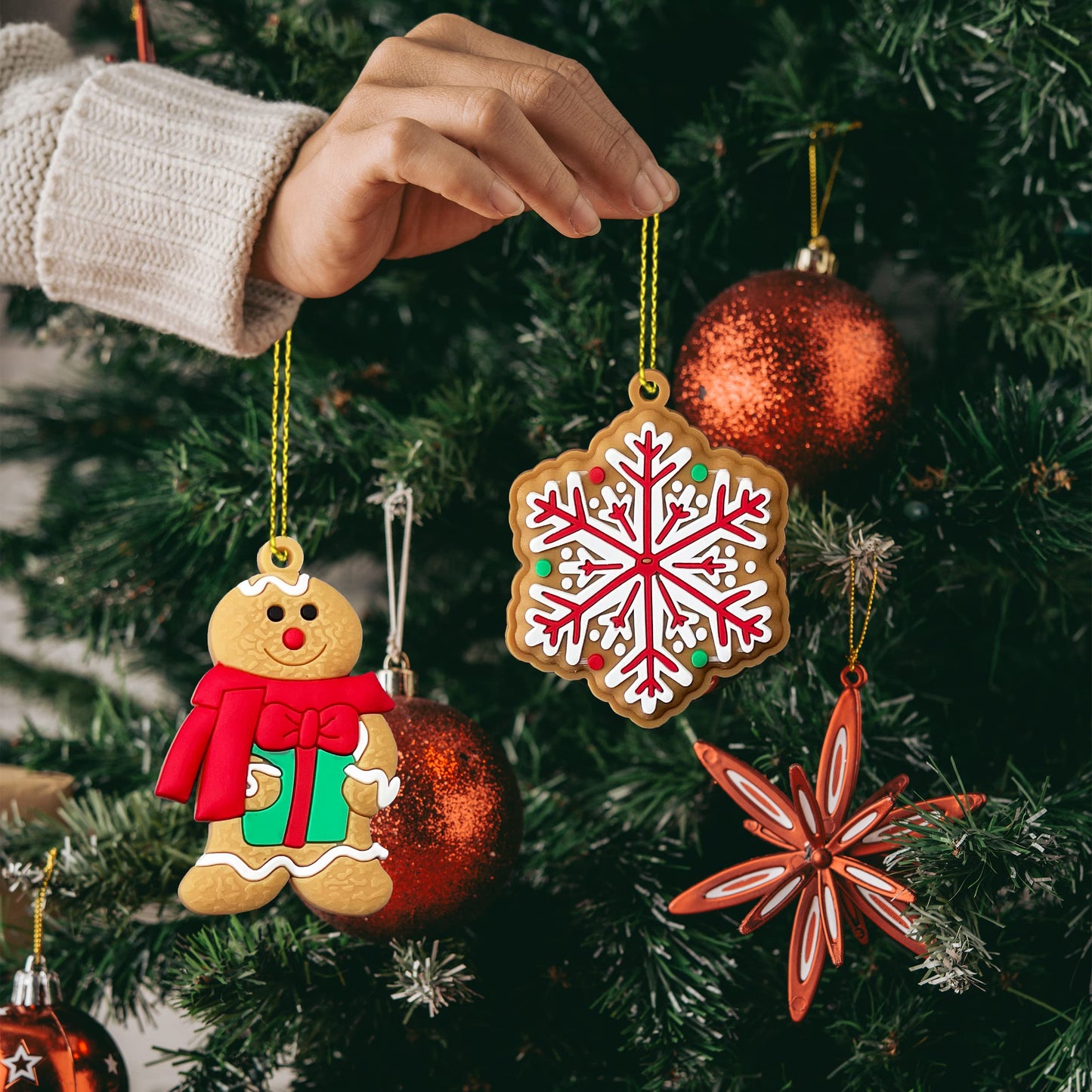 12pcs Christmas Ornaments Cute Snowman Xmas Tree Decorations Santa Claus Plastic Figurines Ornaments with Sugar Cookie House for Christmas Tree Hanging Party DIY Decor 3 Inch Tall - Medaid International