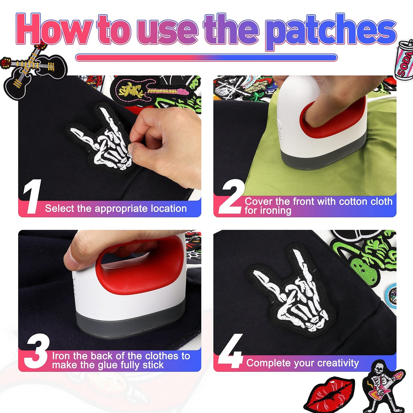 Meneng Embroidered Patches Iron-on Appliques: 30pcs Assorted Cool Punk Embroidery Sew-on Patch for Jackets Clothing - Medaid International