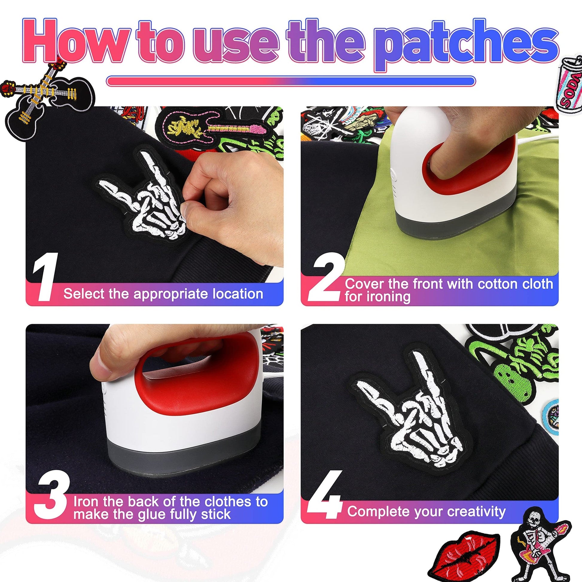 Meneng Embroidered Patches Iron-on Appliques: 30pcs Assorted Cool Punk Embroidery Sew-on Patch for Jackets Clothing - Medaid International