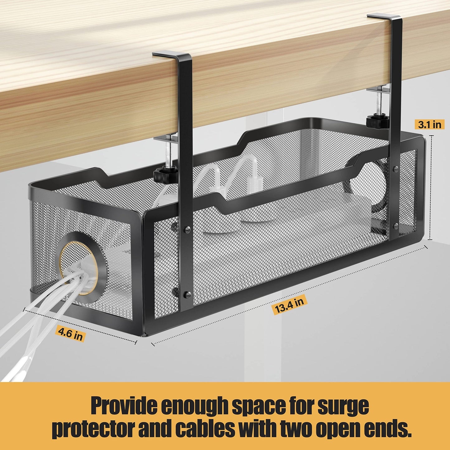 Under Desk Cable Management Tray Black, Cinati Wire Organizers No Drill, Cable Tray with Clamp for Wire Management, Cord Organization Box for Office (Large) - White
