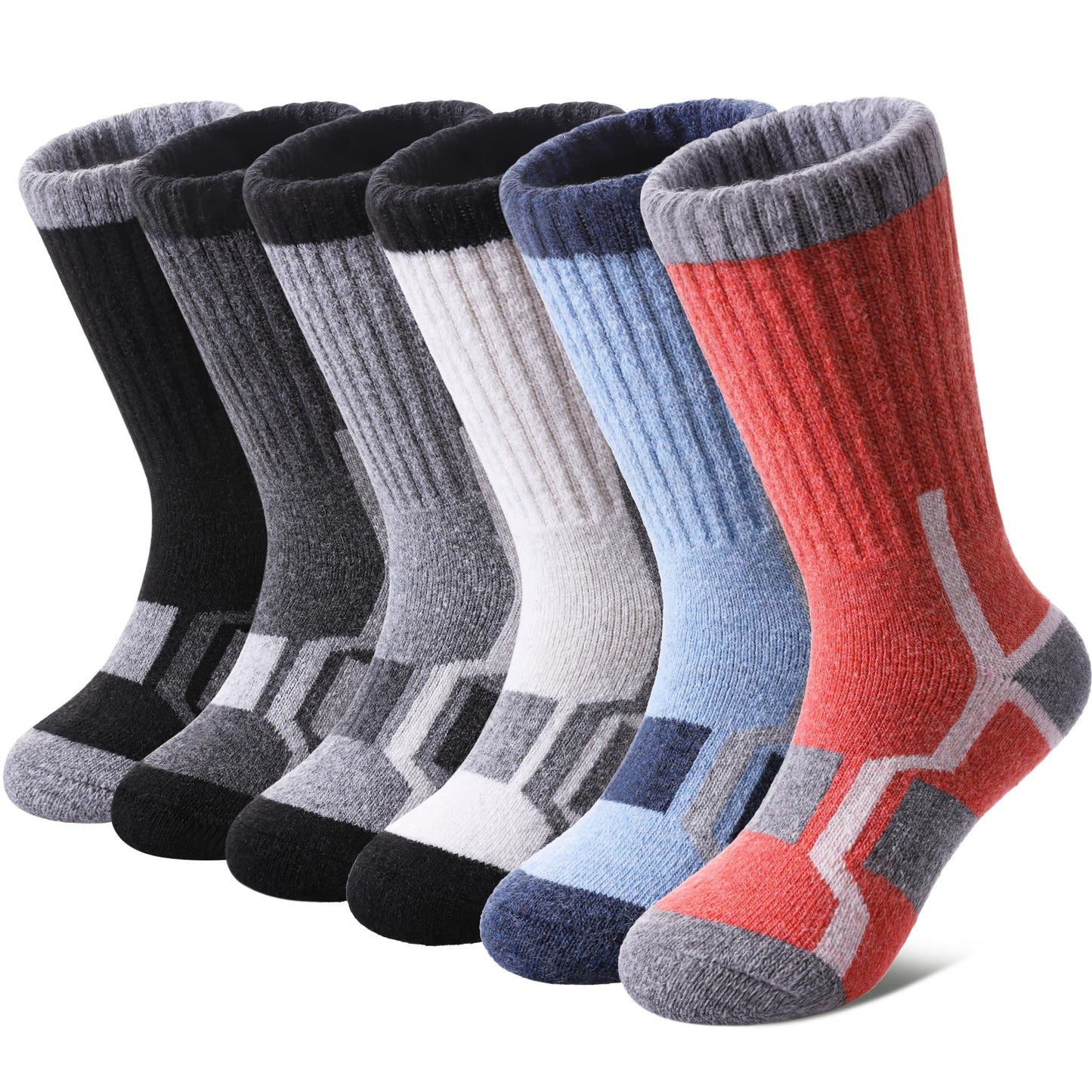 NOCIN COLOR Kids Merino Wool Hiking Socks Boys Girls Toddlers Thermal Winter Warm Boot Thick Cushion Socks 6 Pairs （6 Pairs Mix Color C，8-12 Years） - Medaid International
