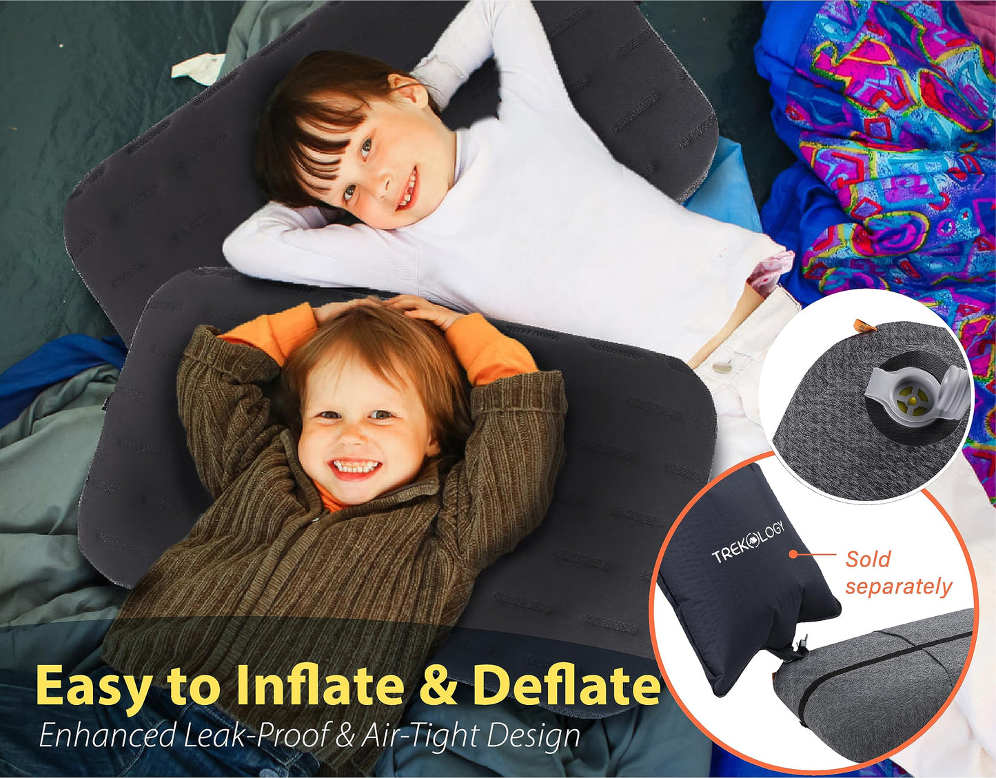 TREKOLOGY Camping Pillow - Large Inflatable (24"x15") for Home-Like Comfort, Portable & Ergonomic, Easy to Clean, Durable & Leak-Proof, Removable Strap for Secure Fit – ALUFT Ultra (Grey) - Medaid International