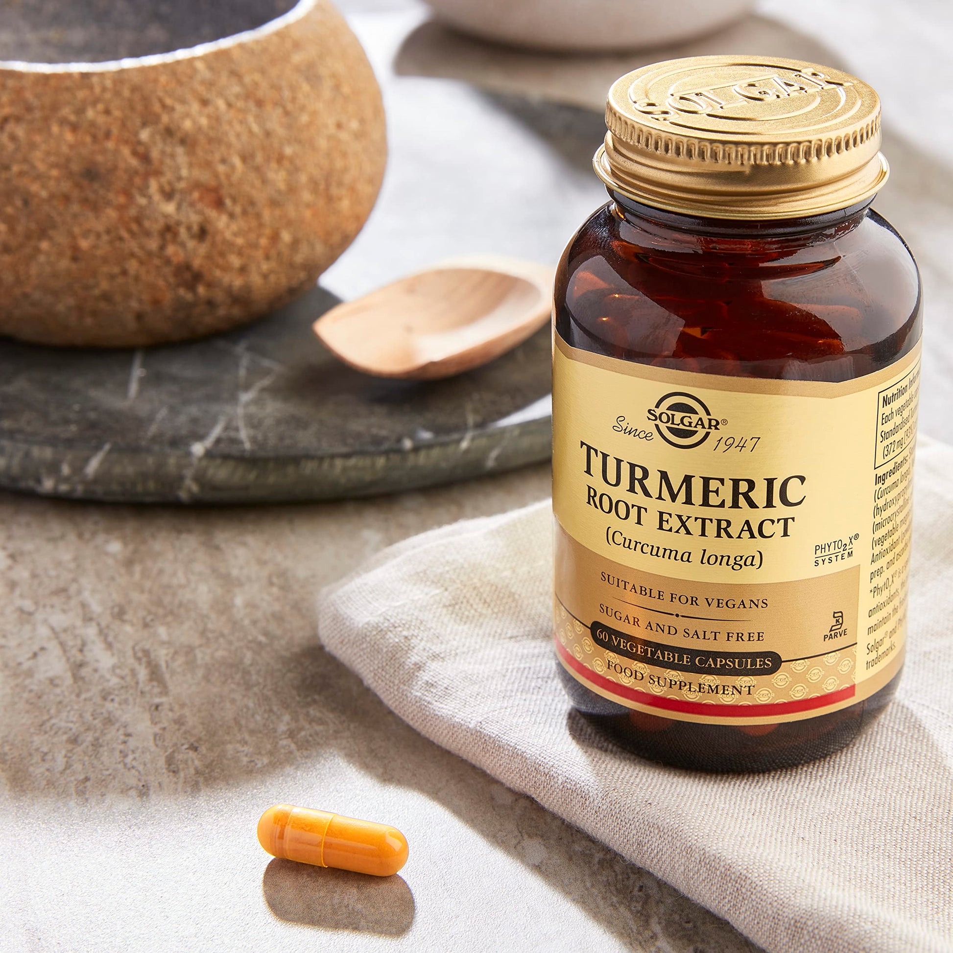 Solgar Standardized Turmeric Root Extract 400 mg, 60 Vegetable Capsules - Antioxidant Support for Brain, Joint, & Immune Health - Non-GMO, Vegan, Gluten Free, Dairy Free, Kosher - 60 Servings - Medaid International