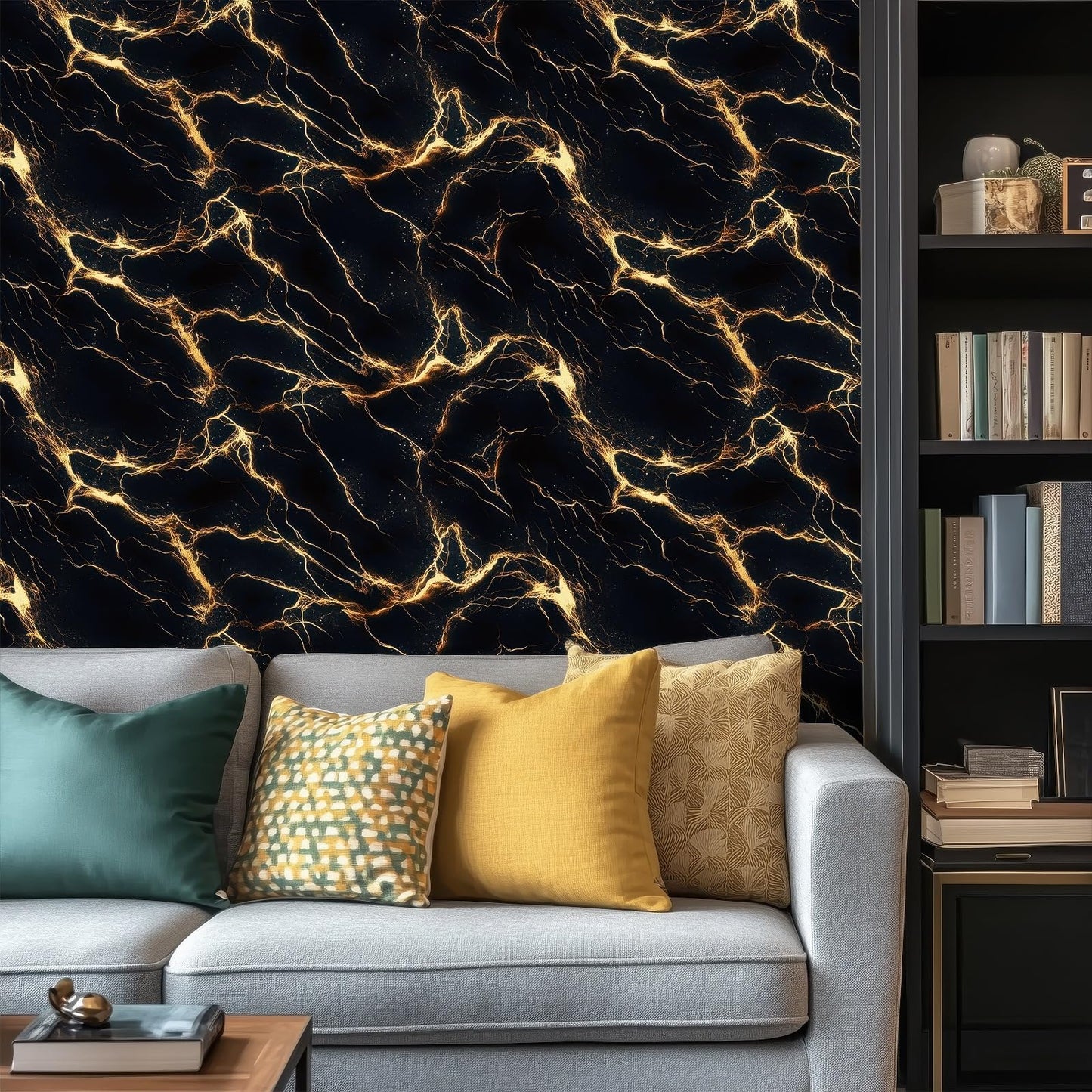 HOMETITUTE Black Gold Marble Wallpaper Marble Contact Paper Vinyl Self-Adhesive Removable Counter Peel and Stick Wall Paper for Refurbishment Wall Countertop Cabinets Furniture 15.7"x39.4" - Medaid International