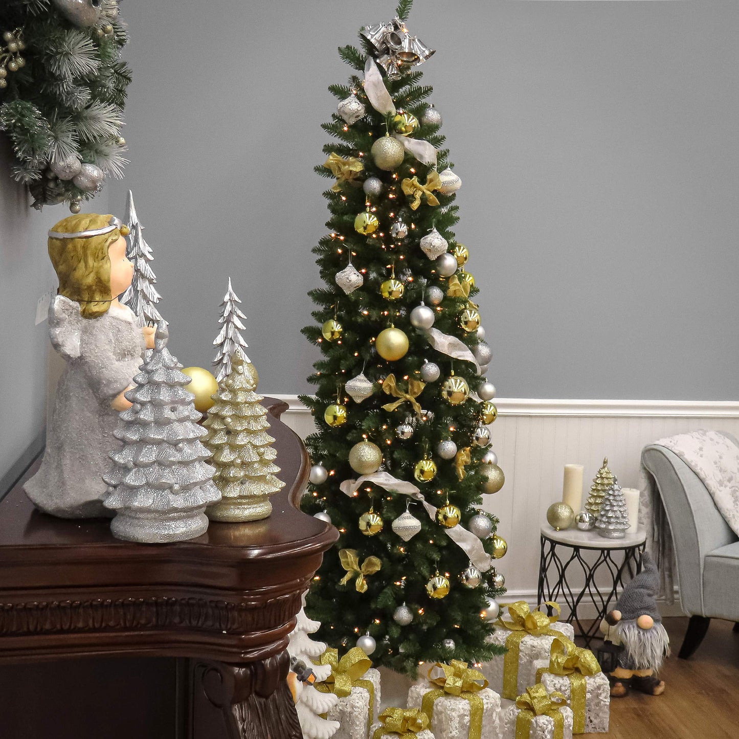 National Tree Company 7.5 ft Unlit Kingswood Fir Slim Artificial Christmas Tree, 1,075 Tips, Includes Stand, Green - Medaid International