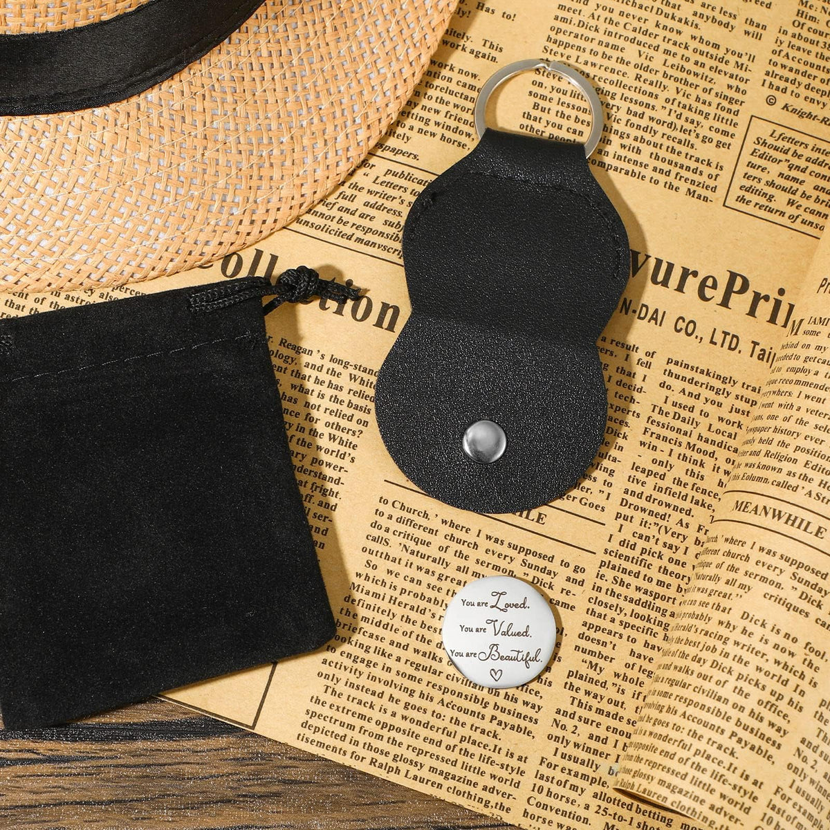 TERRIFI Pocket Hug Token Keychain - Long Distance Relationship Keepsake Stainless Steel Double Sided Inspirational Giftwith PU Leather Keychain