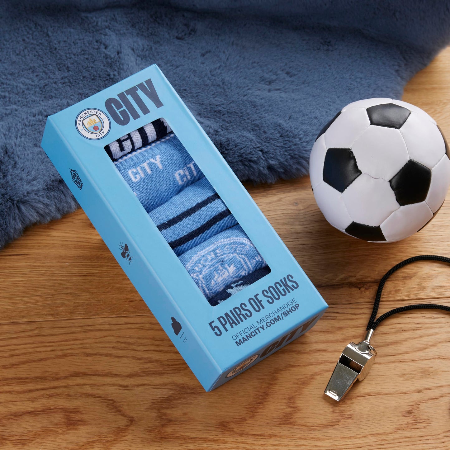 Manchester City FC Boys Socks - Pack of 5 Crew Socks for Teenagers Soft Breathable Size 13-8 Man City Gifts (Blue, 9-13 Years, 4/8) - Medaid International